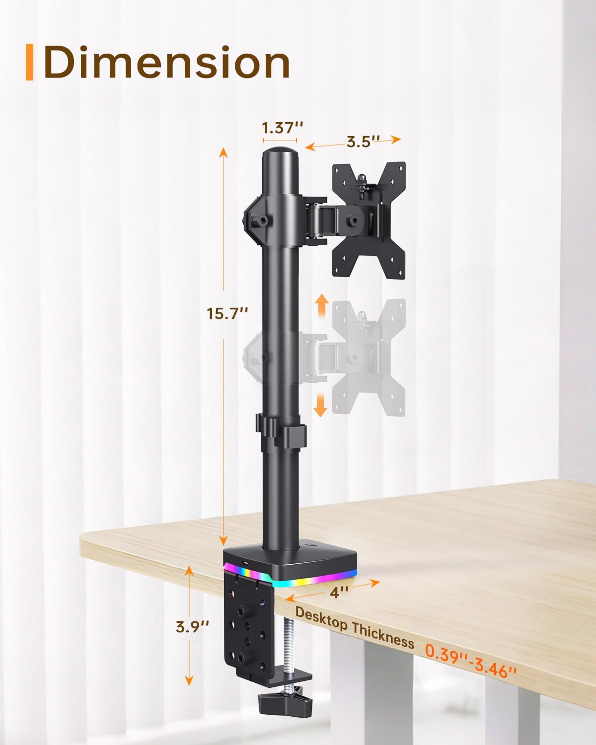 Afaloona RGB Monitor Stand with USB Hub for 13-27" Monitors, up to 17.6 lbs | Single monitor mount with 1 USB-C and 2 USB-A ports supports charging and data transfer for gaming desks and workstations