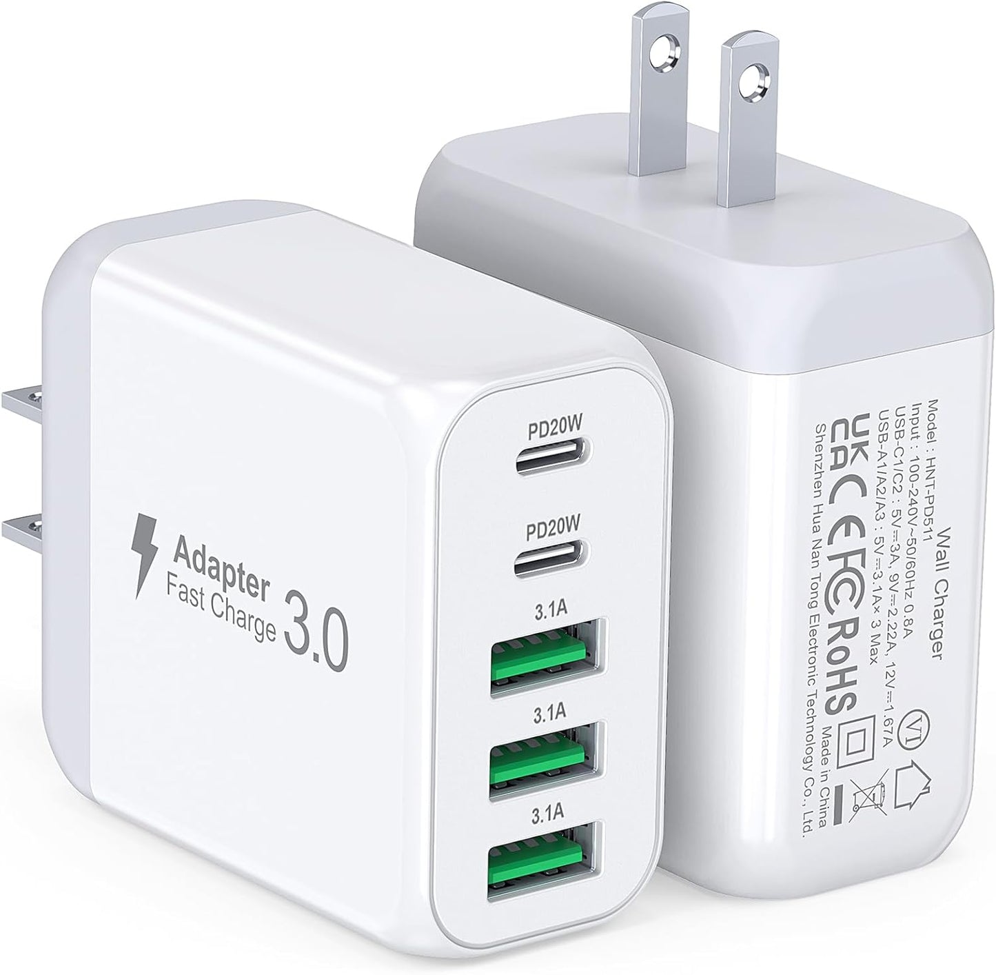 USB C Wall Charger Block, 2Pack 50W 5-Port C Charger Fast Charging Block PD Power Adapter +QC Multiport Type C Box Brick Cube USB A Wall Plug for iPhone 16/15/14 Pro Max Plus, iPad,Samsung Galaxy