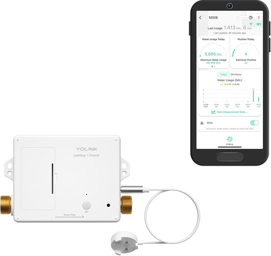 YoLink LeakStop 1-Channel for Toilets/Sinks, Auto Shutoff Valve & Leak Detector, Real-Time Monitoring, LoRa Long-Range, 2 AA Up to 5-Year Battery, App/SMS/Email Alerts – Hub Required