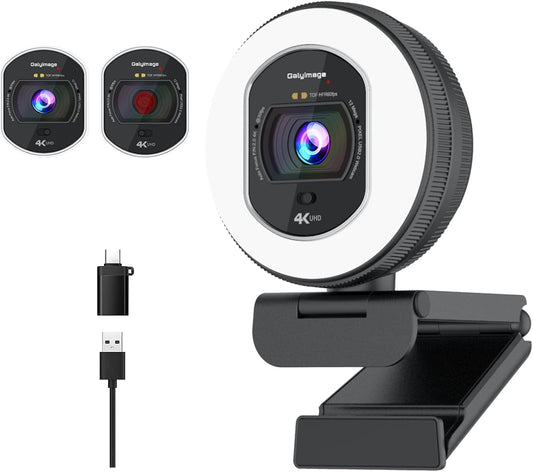 4K Webcam with Ring Light & Built-in Microphone for PC Streaming | PDAF Autofocus,Supports 1080P 60FPS, Comes with Privacy Cover, Compatible with Zoom, Skype, Google Meet, Laptop Desktop Mac