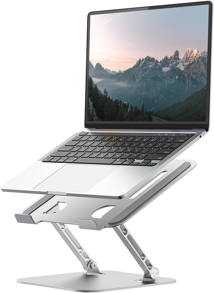 Laptop Stand for Desk, Adjustable Laptop Riser Holder | Aluminum Foldable Desktop Book Stands, Ventilated Cooling Computer Notebook Stand with 10-17" (Silver)