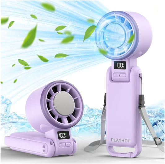 PlayHot Portable Handheld Cooling Fan, Travel Essentials, Gifts for Women | Instant Cooling, 10m/s Airflow, 5-Speed, 10H Max, USB-C Rechargeable, LED Display, 3-in-1 Foldable for Cruise, Beach Vacation