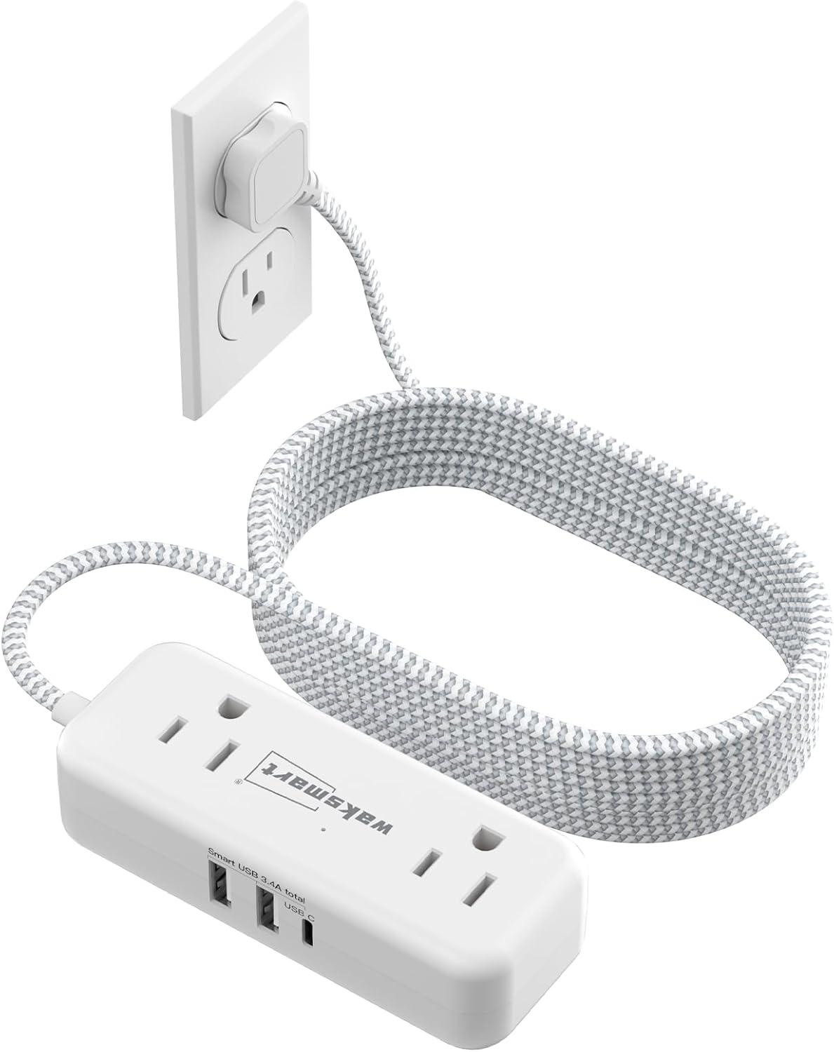 Flat Plug 25 FT Extension Cord with 4 AC Outlets | Long Braided Extension Cord, 3 USB Ports (5V/3.4A 17W) for Home Office Dorm