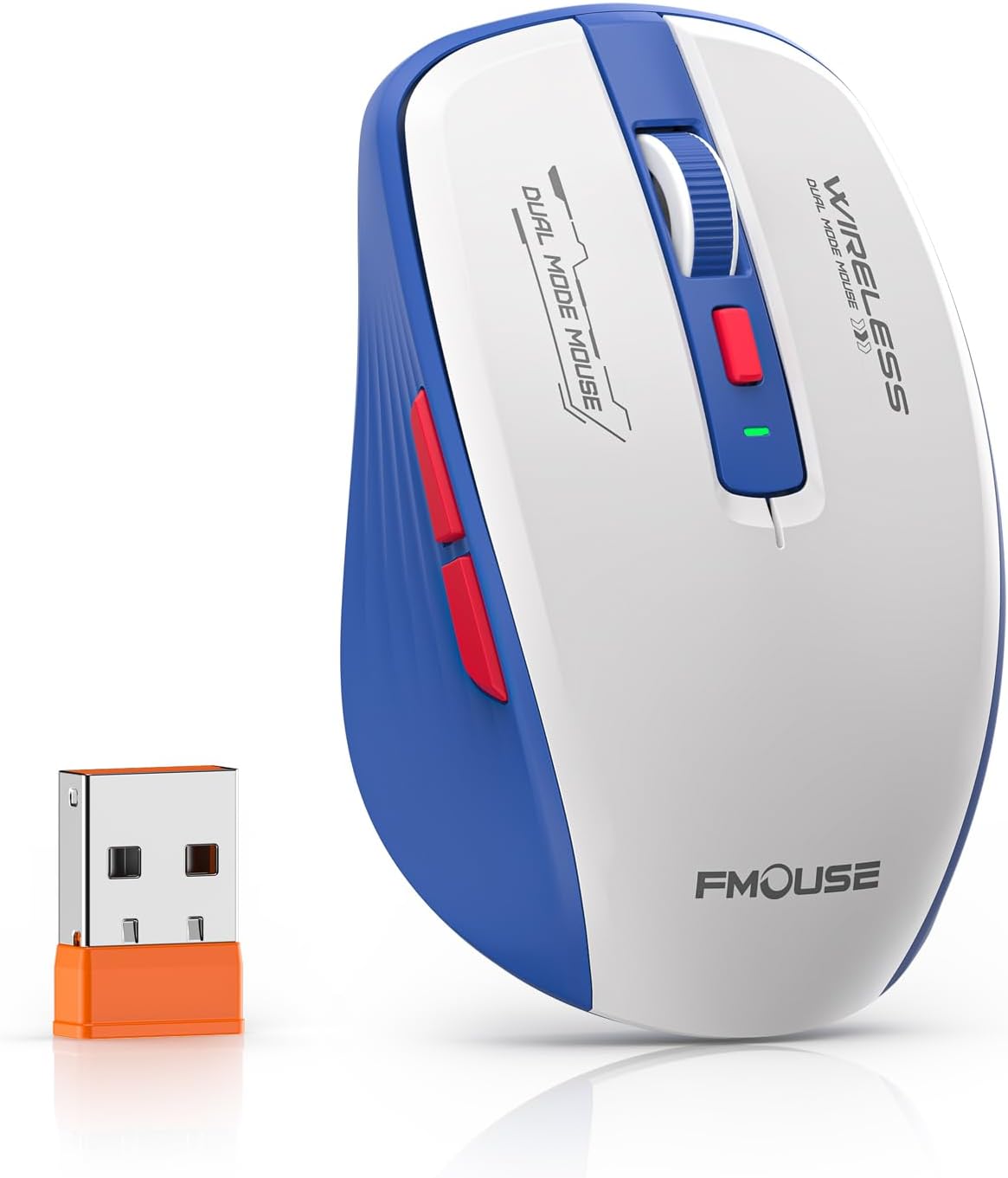 FMOUSE Silent Wireless Mouse, Dual Mode Bluetooth 2.4G, AA Battery Powered