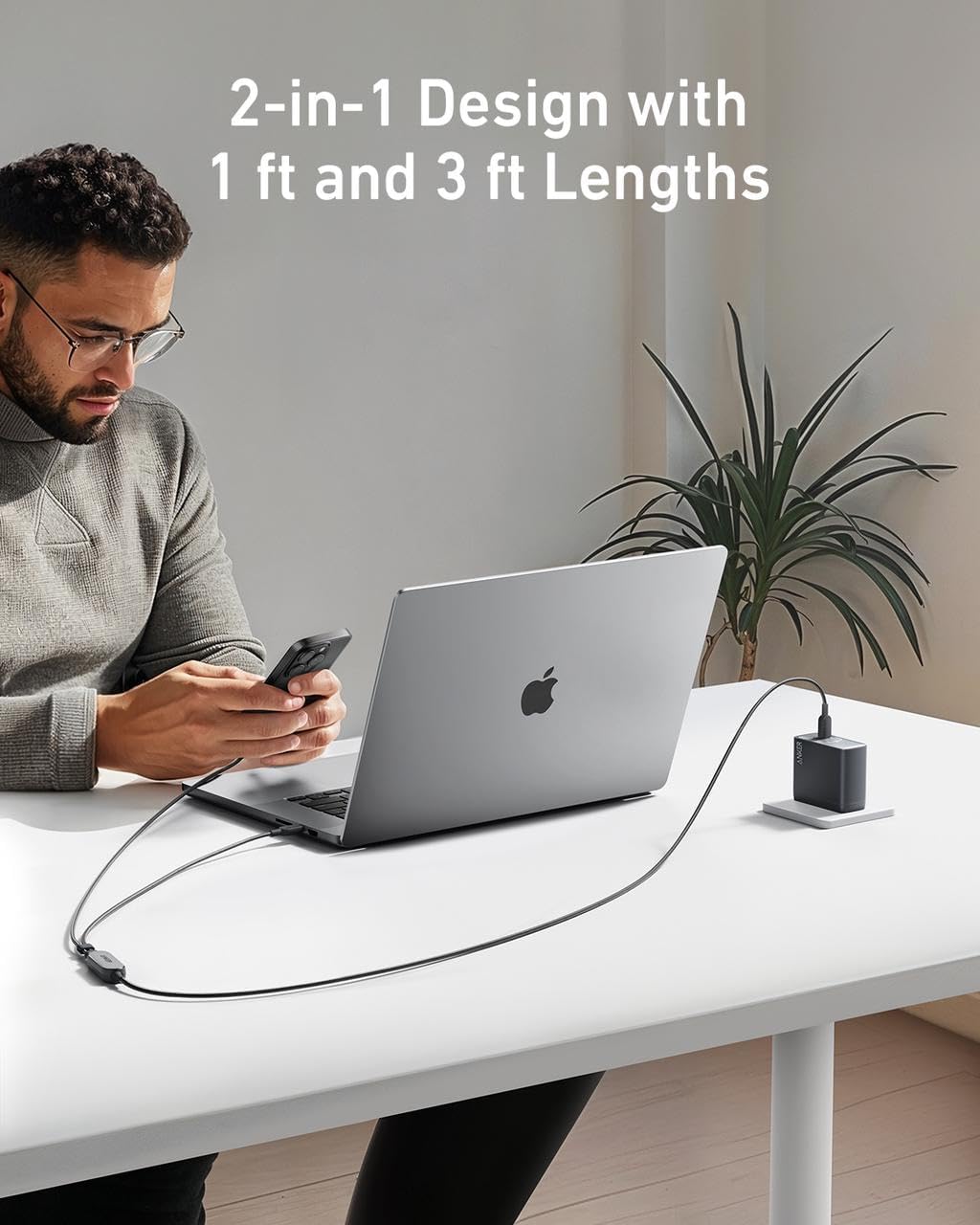 Anker 2-in-1 USB C to USB C Cable, 140W Max (1-Pack, 4 ft, Black) | Fast Charging Cord, for iPhone 17 / 17 Pro Max / 16 Series, MacBook Air / Pro, and More