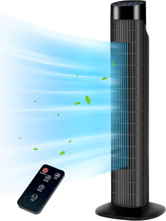 Uthfy Tower Fan with Remote, Portable 120° Oscillating Standing Fan, 3 Speeds & 3 Modes, 7.5H Timer, Fans That Blow Cold Air for Bedroom, Living Room, Office, Black