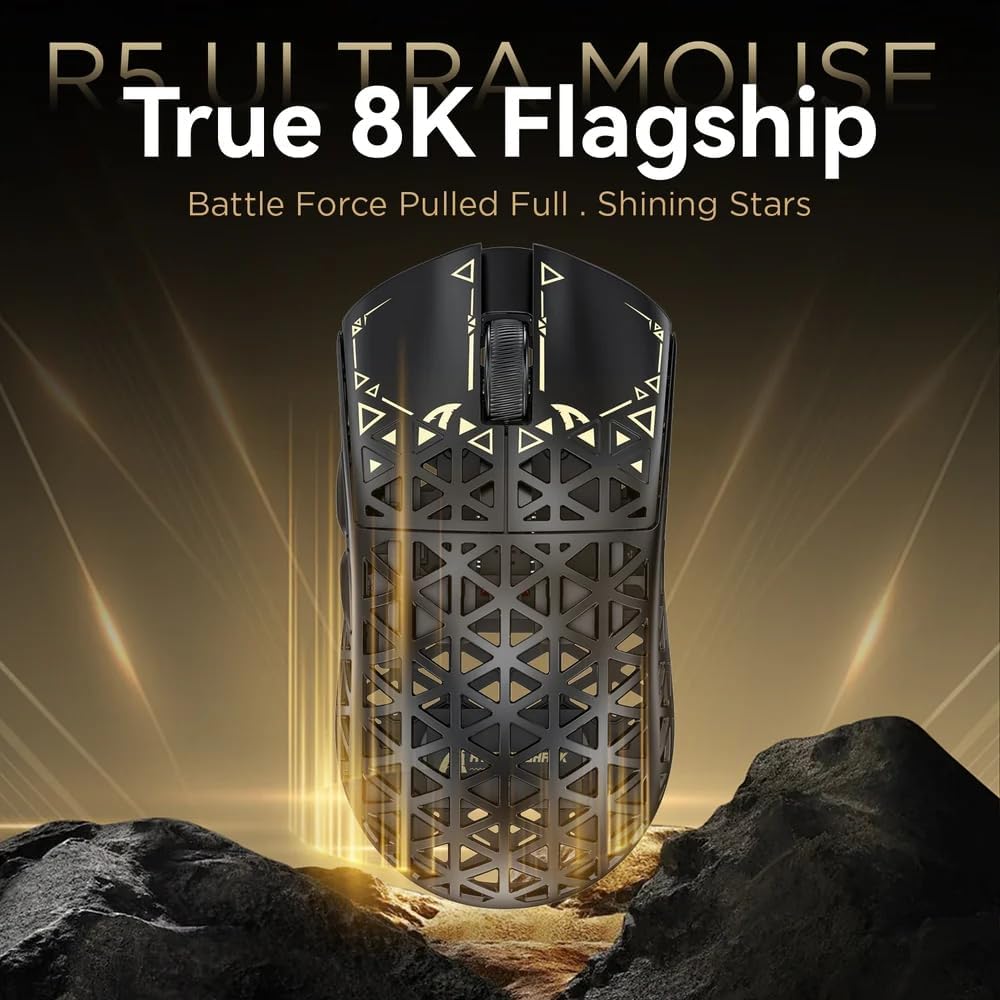 ATTACK SHARK R5Ultra 8K Carbon Fiber Wireless Gaming Mouse, Black | 42K DPI,PAW3950 MAX Sensor,39g Ultra-Lightweight,Nordic 52840 MCU Chip,Wired/BT/2.4GHz Wireless Programmable Mice for PC/Mac