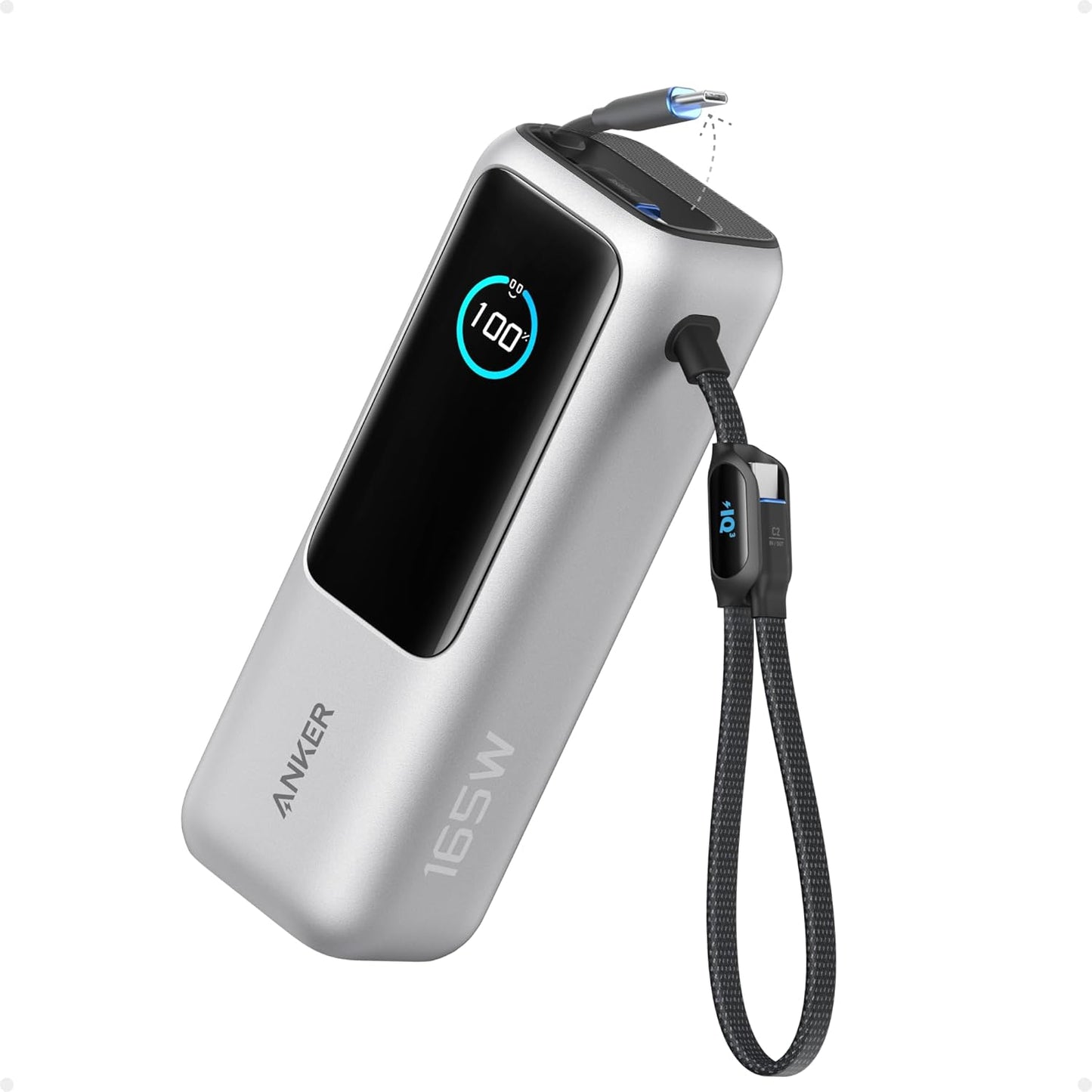 Anker Laptop Power Bank, 25,000mAh Travel Essential with 165W Total Output | 3 USB-C Ports with 100W Max Each, Built-In Retractable Cables, Flight-Ready, for iPhone 17 Series, MacBook, and More