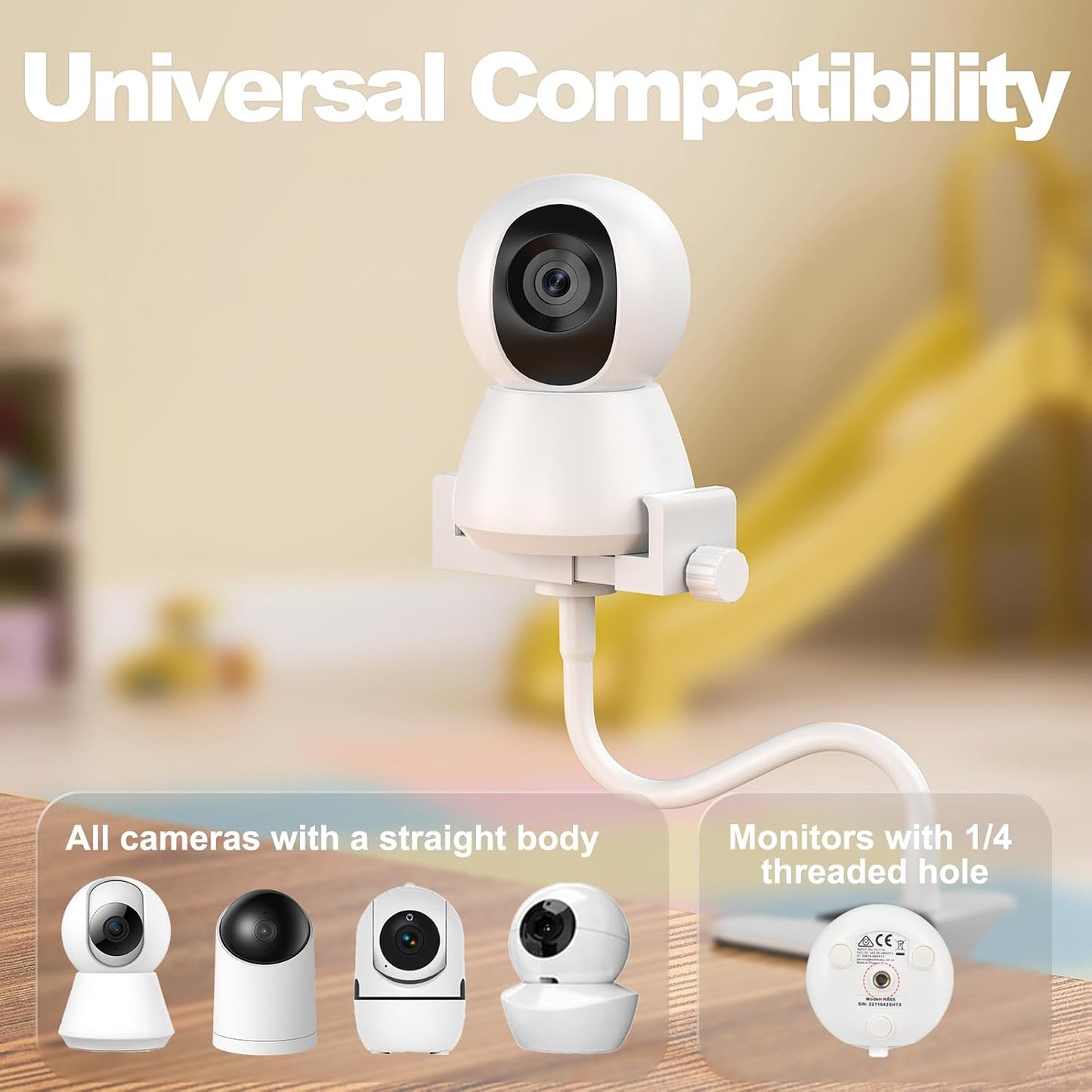 Baby Monitor Mount - Universal Adjustable Monitor Flex Stand for Hello Baby, Nanit Pro, Infant Optics, VTech & Most Baby Monitors - Detachable Arm Camera Clip Mount with Cute Stickers for Crib