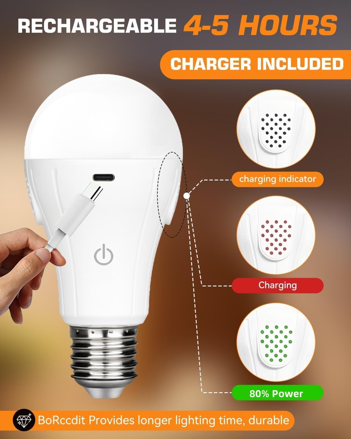 CordlessGlow Battery Operated Light Bulb with Remote，3 Colors + Dimmable + Touch Control Rechargeable Light Bulbs for no-Hardwired Fixture, up to 24 Hours,2Pack