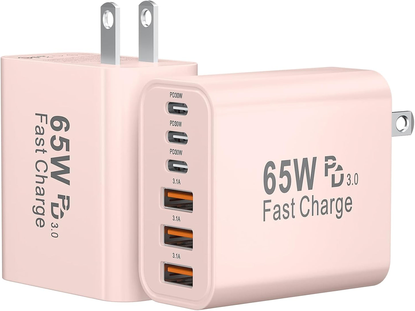 USB C Fast Charger Block, 65W USBC Super Fast Wall Charger Block Plug, 6 Port Type C Phone Charging Blocks Cubes Power Adapter Multiport Brick for iPhone 17 16 15 14 13 12 Pro Max, Galaxy S26, 2 Pack