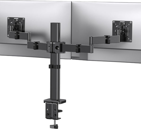 ErGear Dual Monitor Stand for 17-32 inch, Dual Monitor Mount with Adjustable Tilt, Swivel, Rotation, Tiered Arms for Extra Height, Supports 22 lbs per Arm