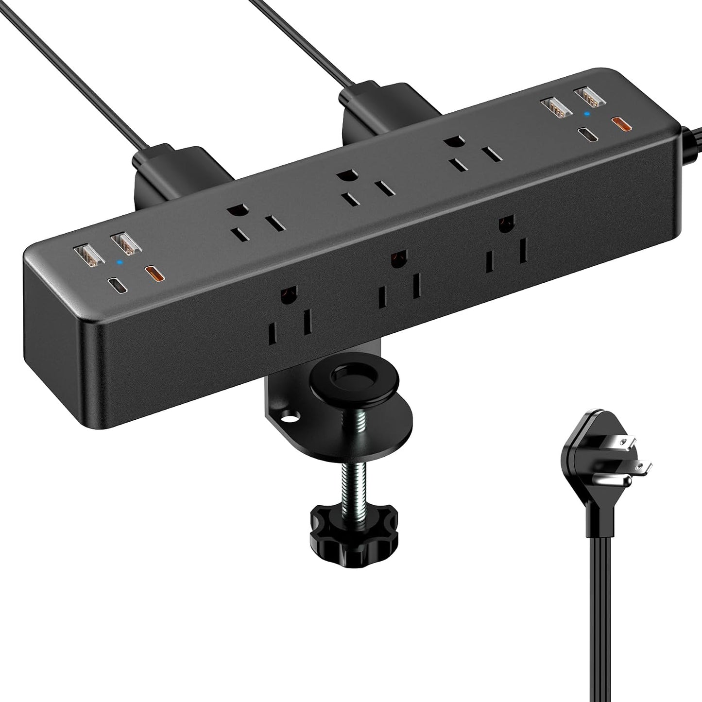 Desk Clamp Power Strip 10FT, 40W Total Fast Charging Station | 9 AC Outlets 8 USB Ports(4 USB C), 2 PD20W USB C Ports, Flat Plug Extension Cord, Desk Edge Mount, Fit 1.7" Tabletop Edge