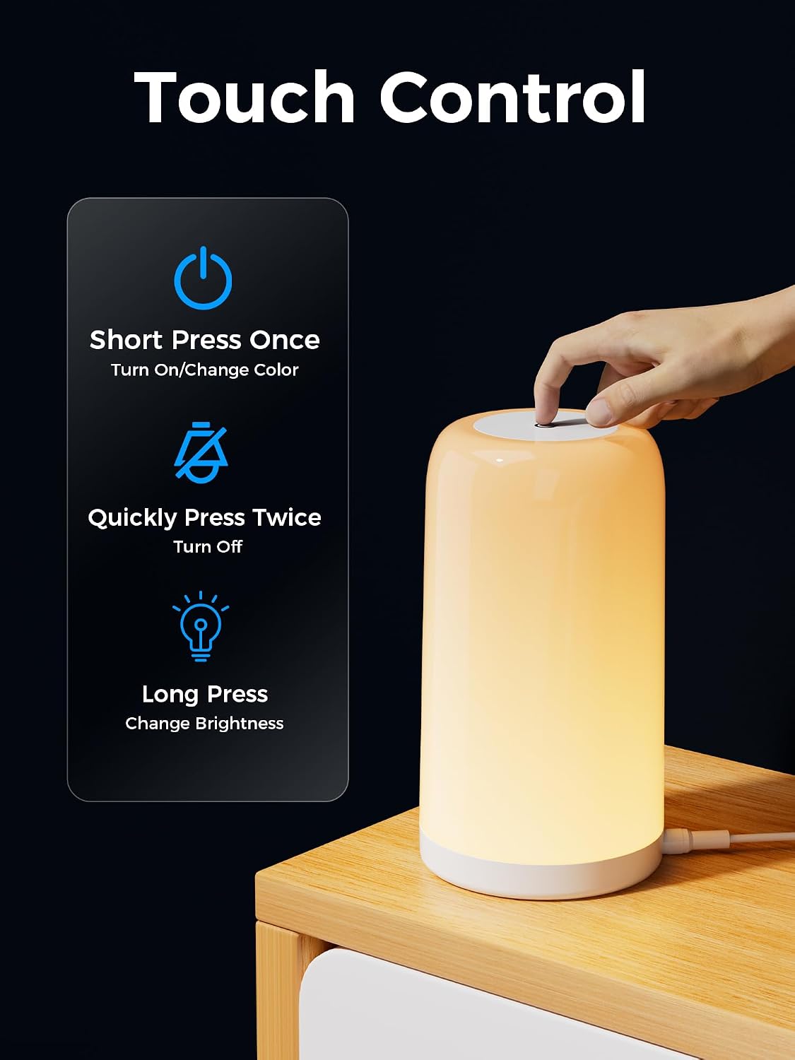 VOLIVO Smart Touch Bedside Lamp, Bluetooth App Control, Dimmable &amp; Timer | Bluetooth APP. 16M RGB + 2700K-6500K. 5%-100% dimming. Timer for sleep/wake. For bedroom, nursery &amp; office.
