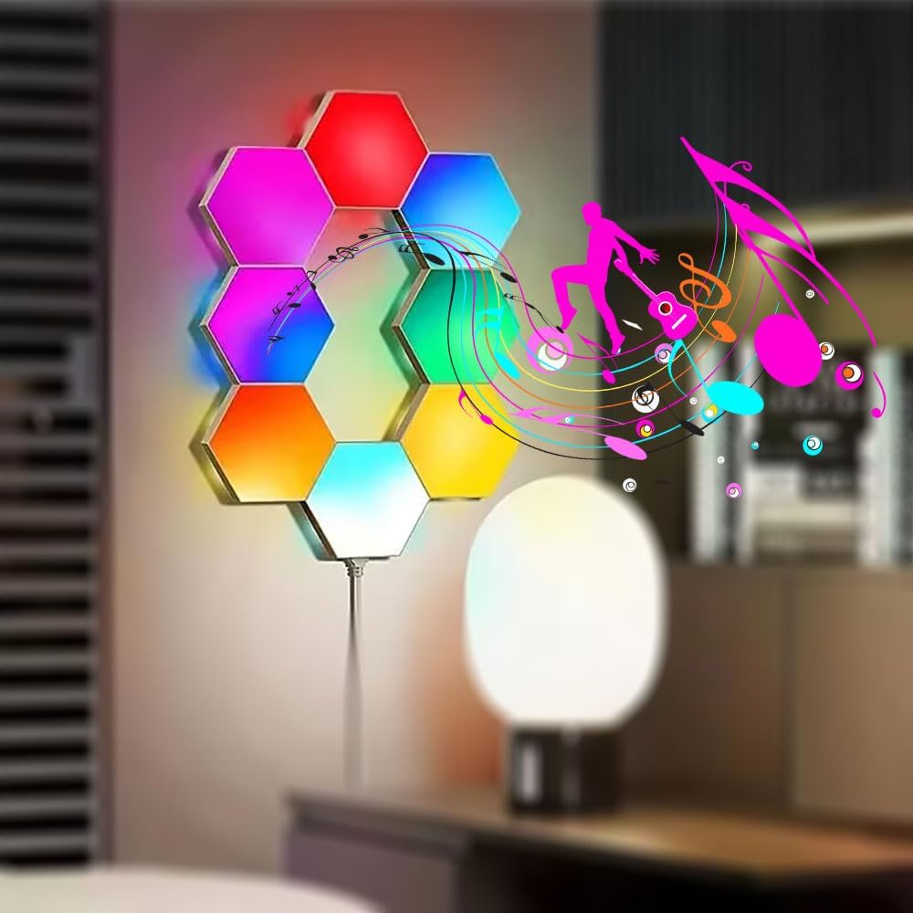 Vcwtty Hexagon Lights, Smart LED Wall Lights with Remote, 13 Colors Touch-Sensitive DIY Modular Assembled RGB Wall Panels, Hex Light with USB-Power for Autism, Game Room Decor, Party (6-Pack)
