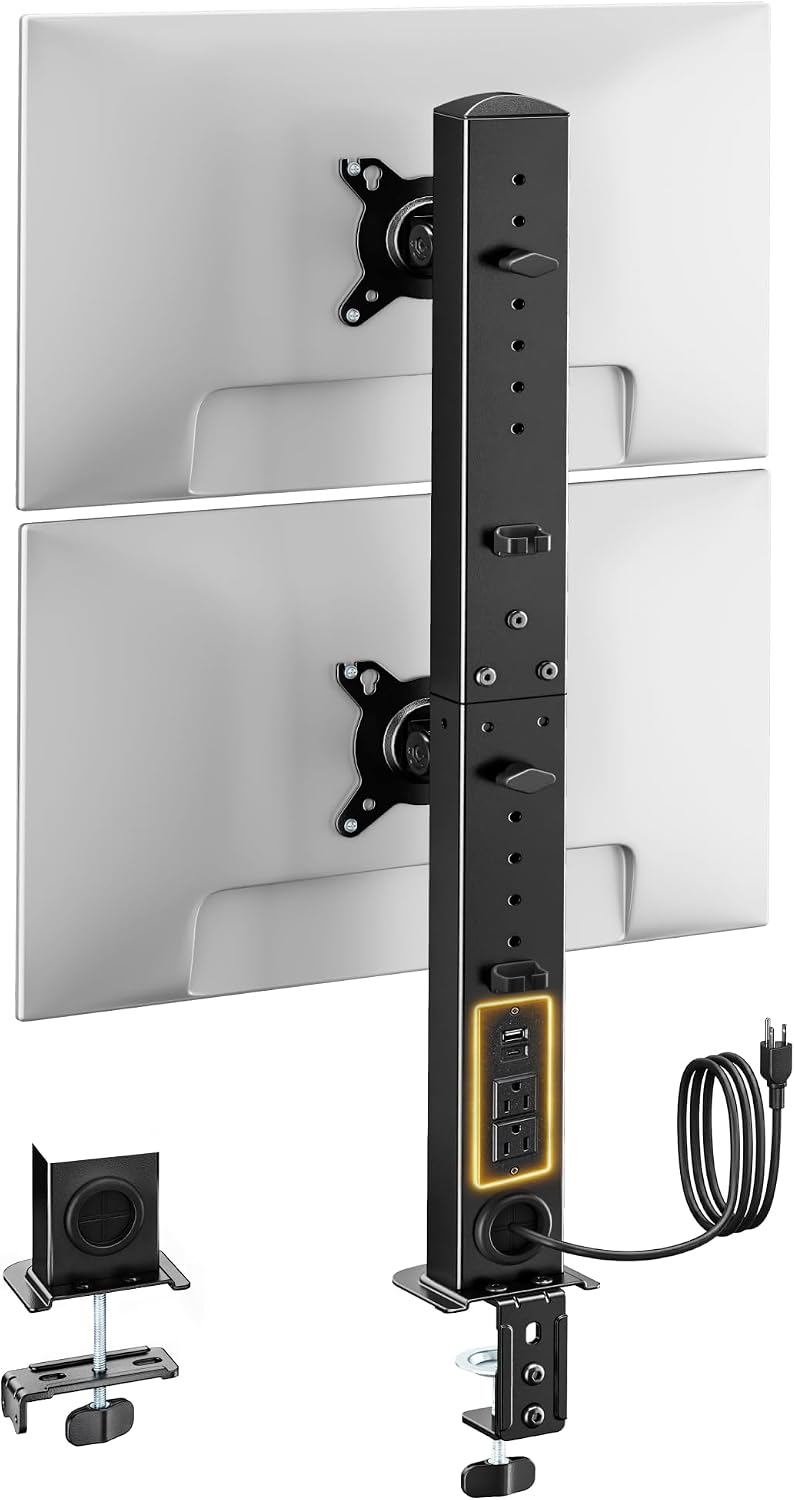 monTEK Powered Stacked Dual Monitor Stand for 17-32", Clamp/Grommet