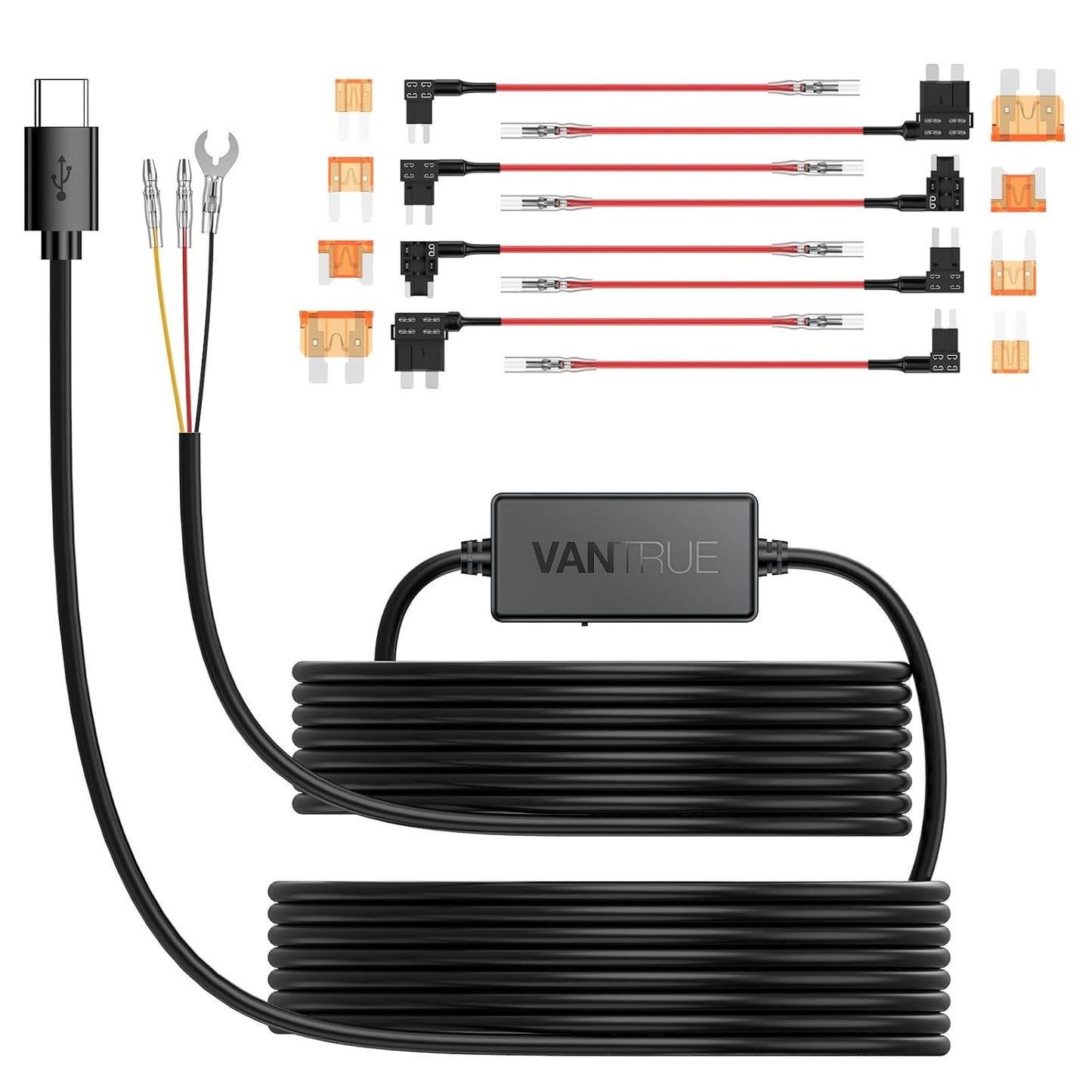 Vantrue 11.5ft USB-C Hardwire Kit, Compatible with All Vantrue Dashcams | 12V–24V to 5V, Hardwire Kit with Acc Functionality, Low Voltage Protection for Dash Cam, 24/7 Parking Mode for DashCam