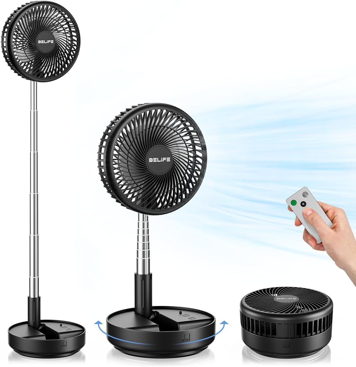 Belife X8 Portable Oscillating Camping Fan for Travel | 7200mAh Rechargeable Battery Powered Fans, USB Desk Fan with Remote, Foldable Cordless Floor Fan for Bedroom, 7.7"