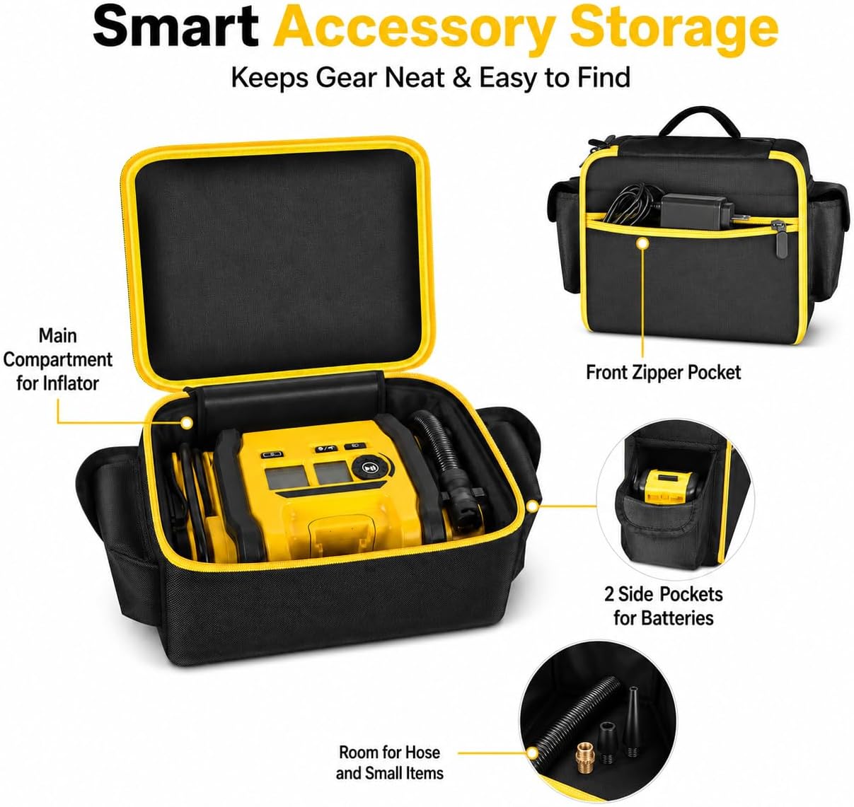 Case for DEWALT DCC020IB 20V MAX Tire Inflator Air Pump Storage Bag | Padded Organizer with Pockets for Dewalt Air Compressor's Accessories, Garage Storage, Roadside Emergencies-Case Only Black