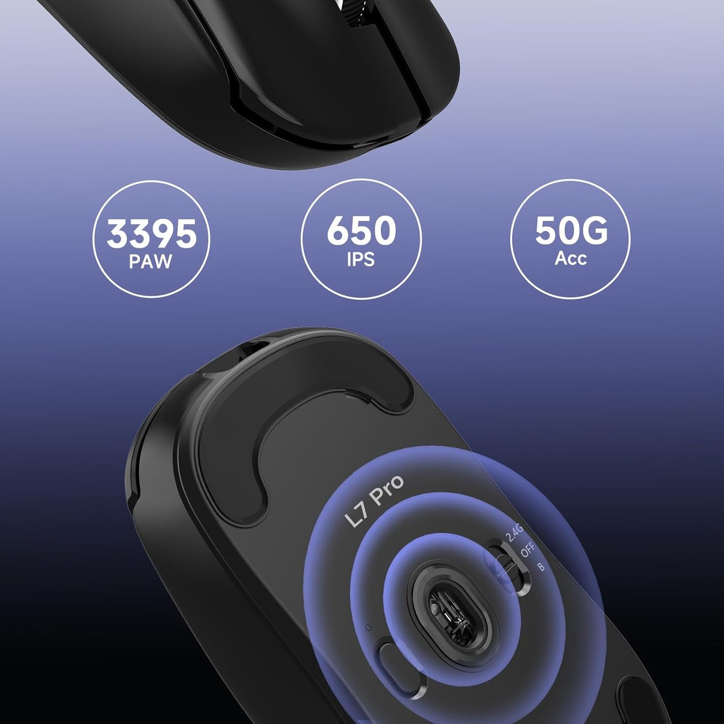 MCHOSE L7 Pro Wireless Gaming Mouse Super Light 39g, Gaming Mouse Esport with 26K DPI, Optical Switch, Programmable Buttons, Dual 8K Polling and PAW3395 Sensor, Tri-Mode Connection, PC/Mac - Black