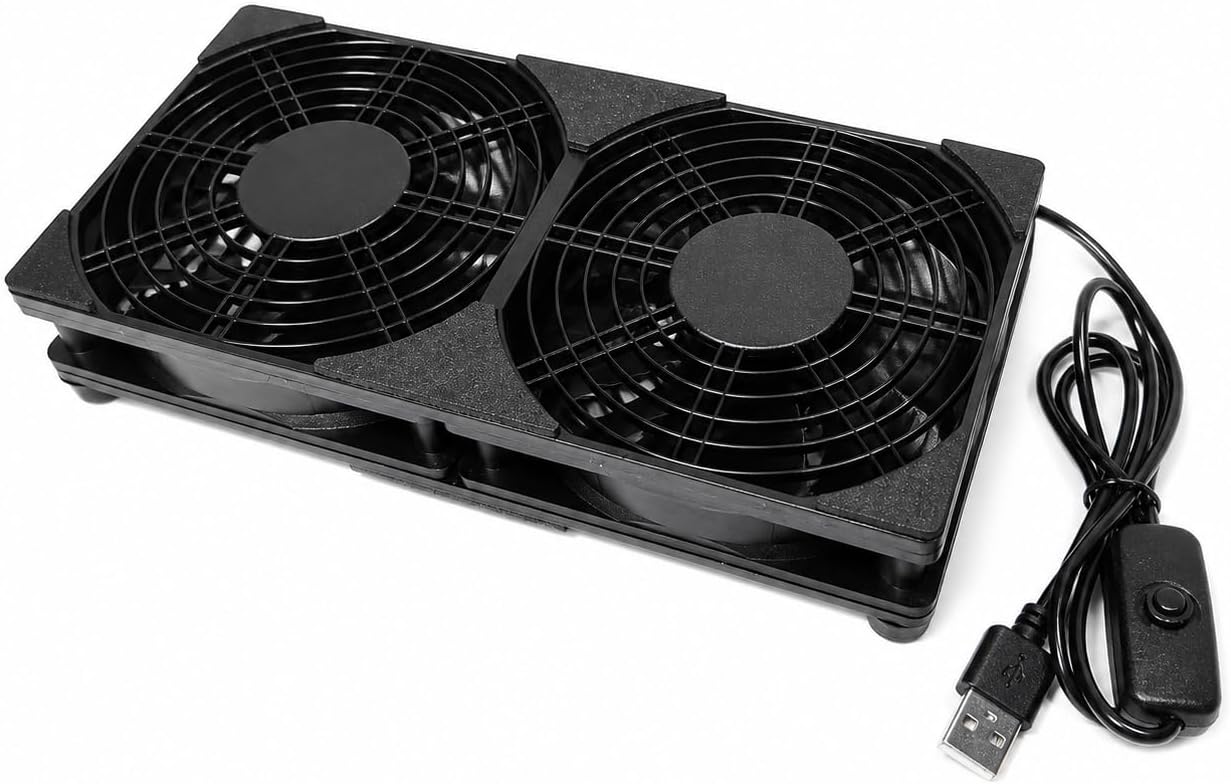 240mm Dual USB Cooling Fan, 2 x 120mm 5V USB Powered Cooling Fans with Inline On/Off Switch, Quiet Fan for Router, TV Box, Receiver, DVR, Laptop, AV Cabinet and Electronics