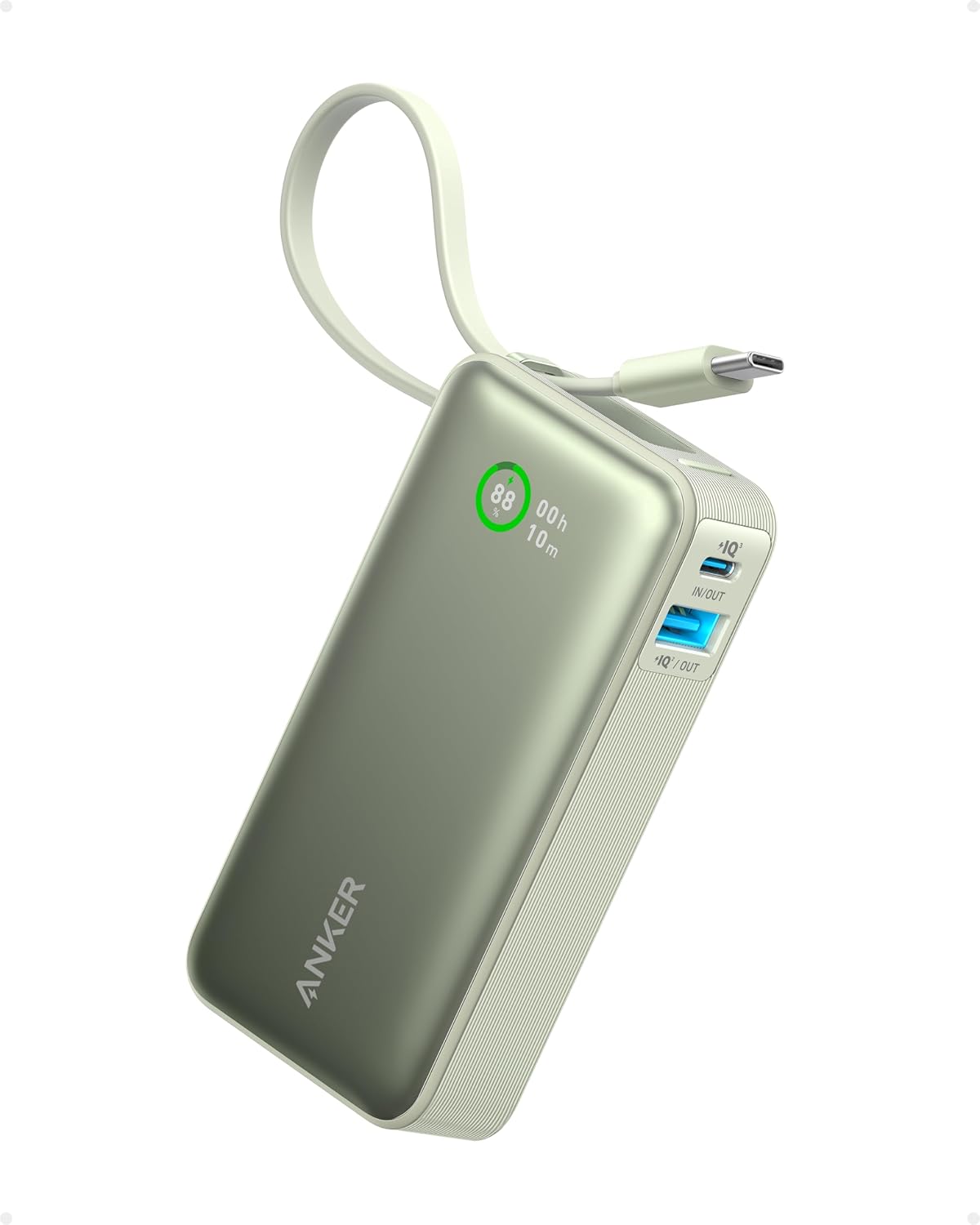 Anker Nano Power Bank,10,000mAh 30W Portable Charger,Built-in USB-C Cable | 30W Recharging and Output, USB-C and USB-A Ports, for iPhone 17 / 16 / 15 Series, MacBook, Galaxy, AirPods, and More