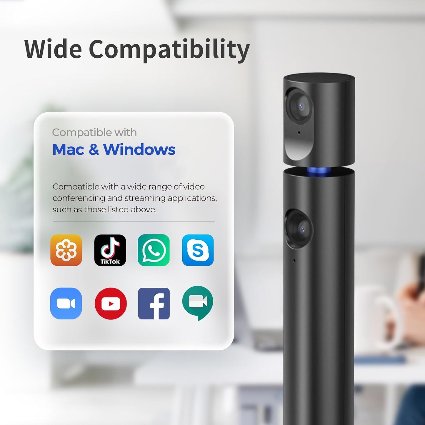 CZUR Halo X Pro Dual Webcam for PC, 1080P Web Camera with Microphone | USB Camera for Computer, 90° View, Plug & Play, Compatible with Windows&Mac, for TikTok/YouTube/Yahoo Messenger