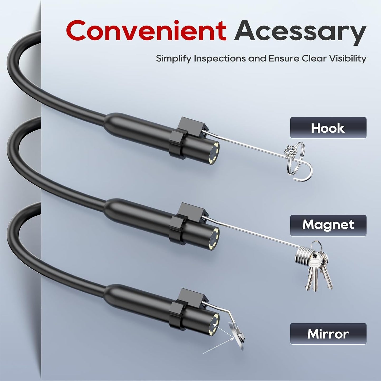 TOPDC Endoscope Camera with Light, 1920P Borescope for iOS and Android | 7.9mm IP67 probe with 8 adjustable LEDs and 16.4FT semi-rigid cable for automotive, pipe, wall and wiring inspections