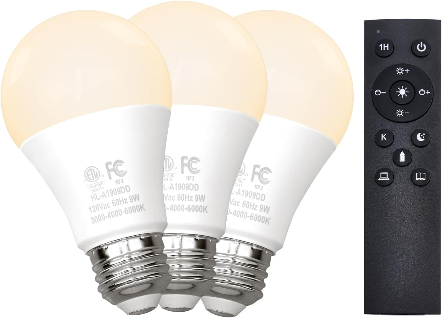 Gupuzm A19 LED Remote Control Bulbs, 800LM 9W, Equivalent to 60W Bulbs, Dimmable Bulb with Remote Control 3000K-6000K, E26 Base, CRI 80+,2.4GHz, Lifespan Over 25,000 Hours (9W-1 Remote-2 Bulb)
