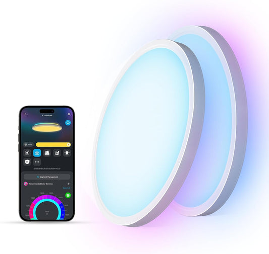 Govee Smart Ceiling Light, 2400LM RGBIC and RGBWW, 12 Inch, White 2 Packs | RGBIC and RGBWW LED Ceiling Light Fixture, DIY Colors, Works with Matter Alexa, 2700K-6500K Lights for Bedroom, Living Room