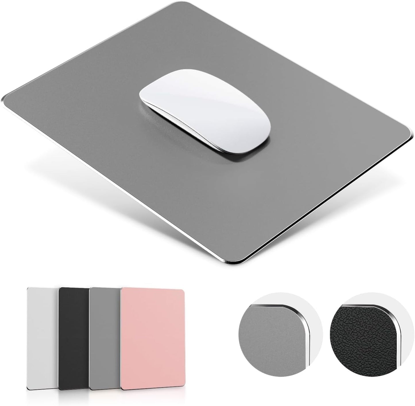 HONKID Metal Aluminum Mouse Pad for Magic Mouse & Pro/Air 9.05" x7.08 Gray | Office and Gaming Thin Hard Mouse Mat Double Sided Waterproof Fast and Accurate Control Mousepad for Laptop, Computer and PC