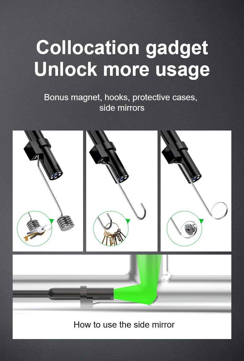1920P HD 9.8FT Endoscope Camera with Light, Borescope with 8 Adjustable LED Lights, USB Type C, Inspection Camera with Semi-Rigid Snake Cable for Android and iOS Smartphones, iPhone, iPad.