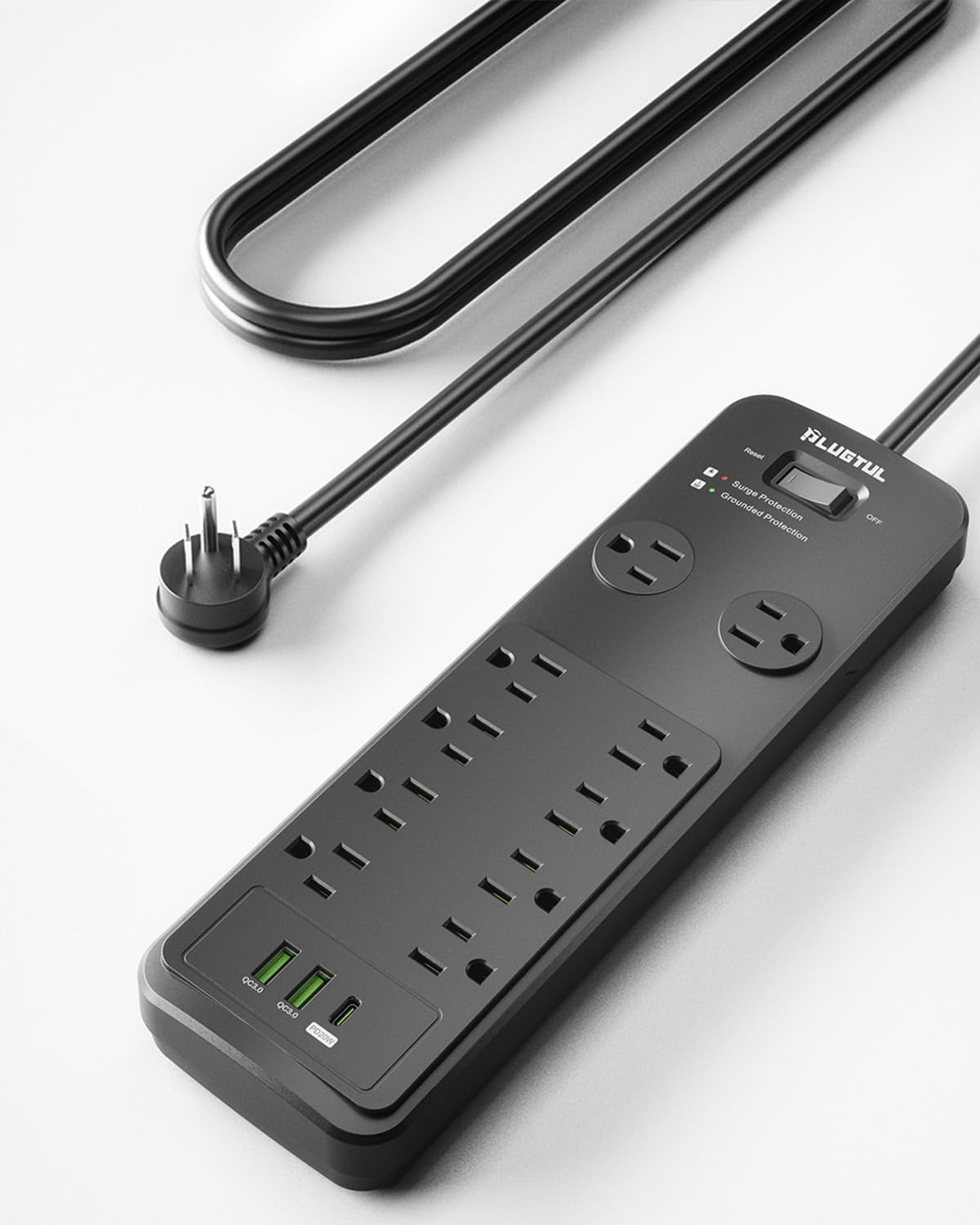 Surge Protector Power Strip 25FT | Surge Protector with 10 Outlets - Spacious Design for Large Plugs, Flat Plug, 20W USB C Charging for Home, ETL Listed, 2040J