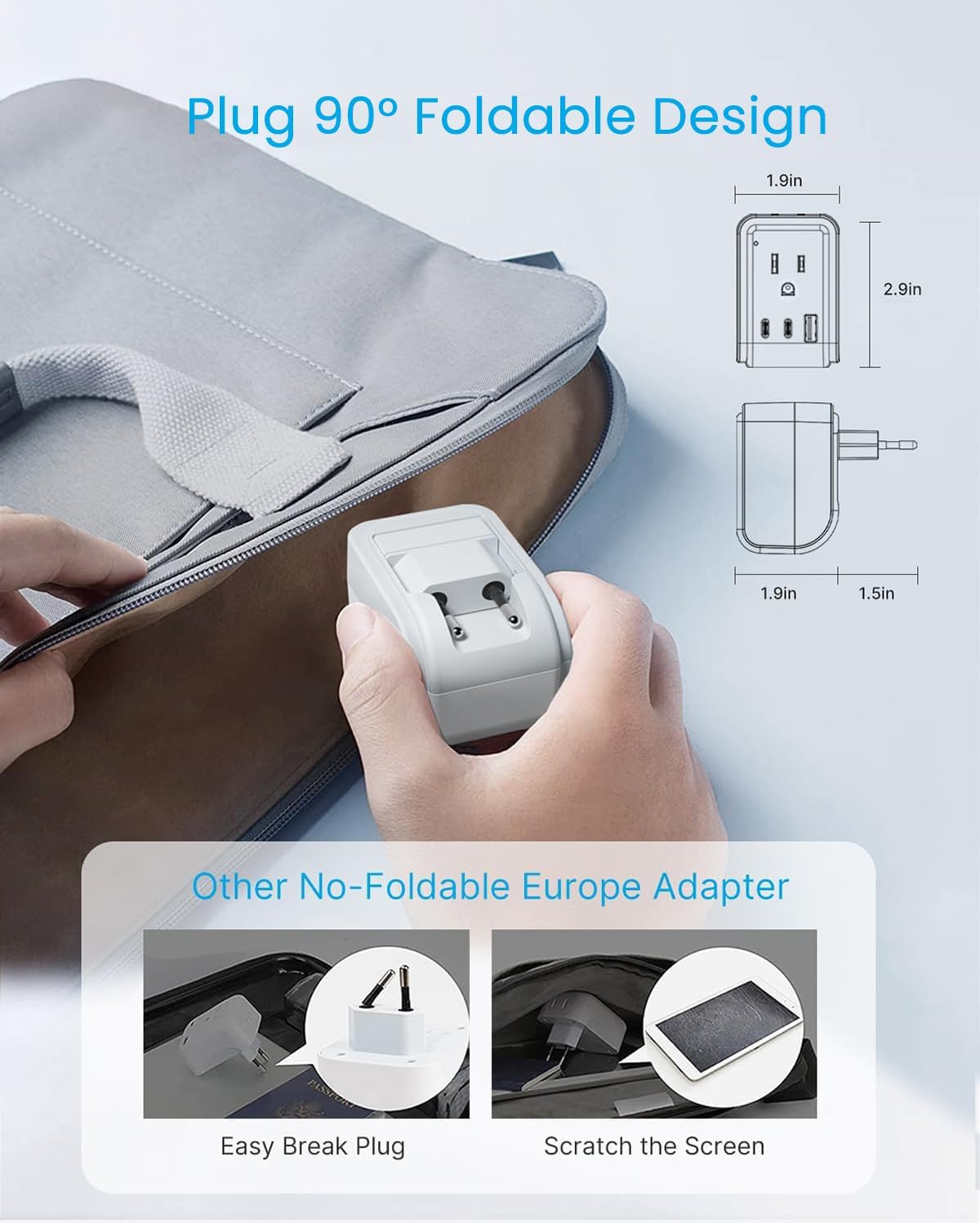 VINTAR 2 Pack European Travel Plug Adapter, 7 in 1 Type C Foldable Plug | 4 AC Outlets 3 USB Charging Ports(2 USB C), International Power Adapter for US to Most Europe EU Italy Spain France Iceland
