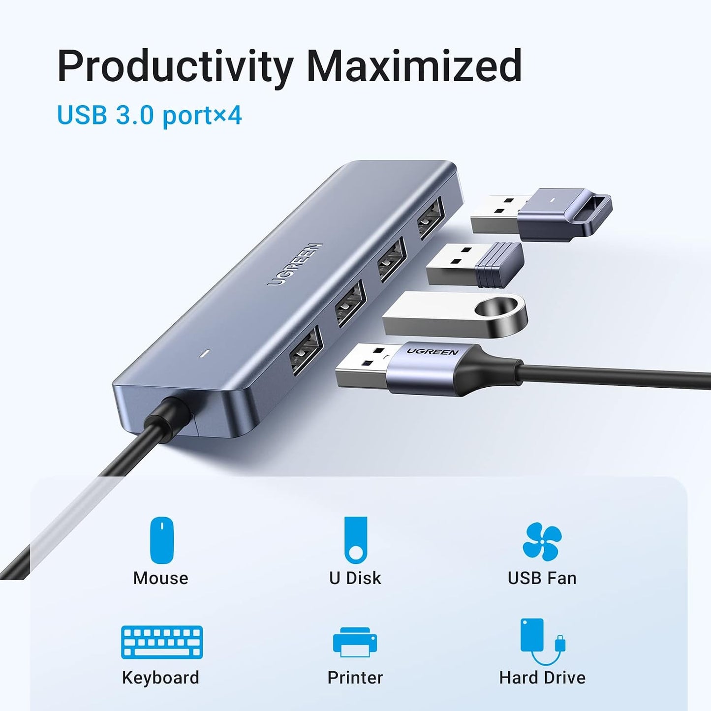 UGREEN USB C to USB A Hub, 4xUSB 3.0 Ports, 5Gbps Data Transfer,0.5ft Cable | USB-C 5V/2A Power Port for Laptop, MacBook Pro/Air, Mac Mini M4, iMac, iPad Pro, Chromebook, Dell XPS, Galaxy S23, and More