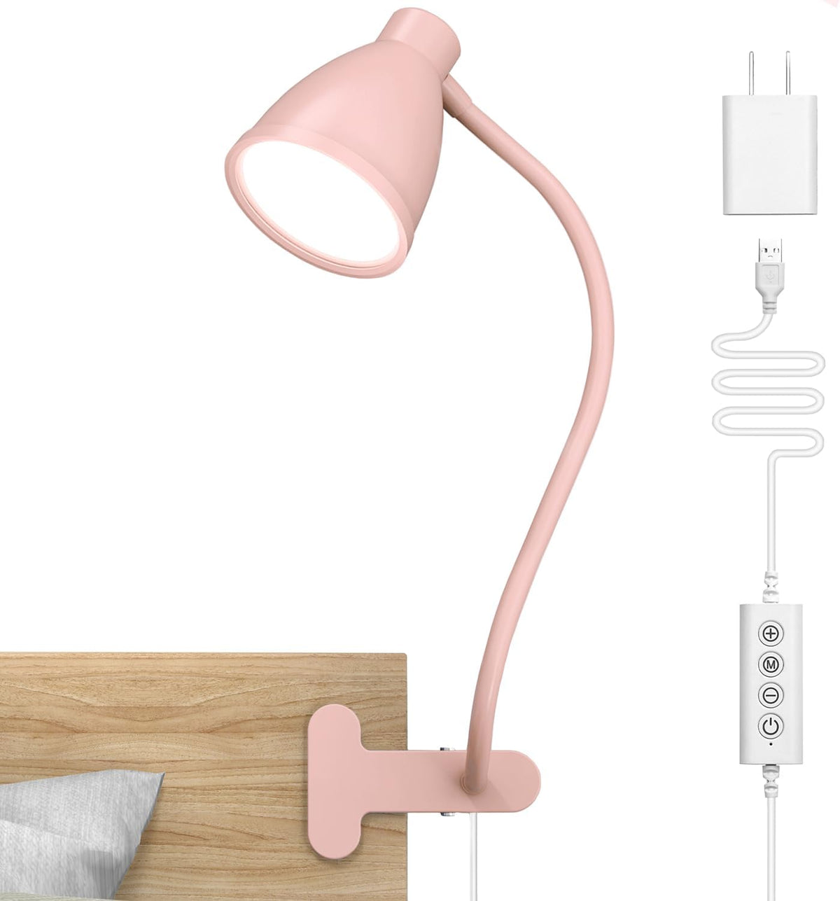 BOHON Cute Desk Lamp with Clamp Clip on Light, 5 Color 10 Brightness, Pink
