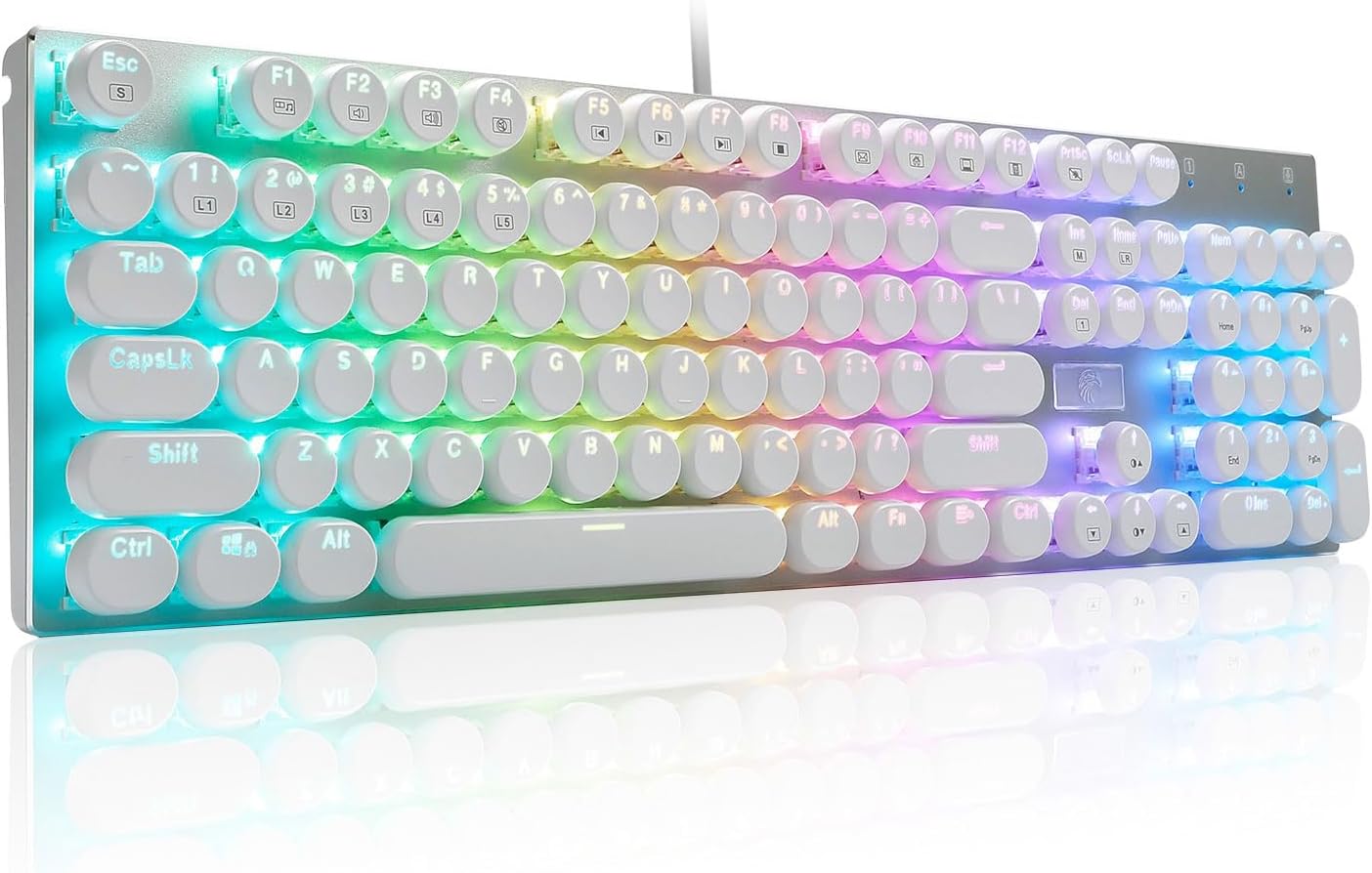 HUO JI E-Yooso Z-88 Wired Typewriter Style Mechanical Keyboard, White | Programmable RGB Backlit, Clicky Blue Switches, Detachable USB-C Cable, Metal Panel, 104 Double-Shot Keycaps for PC Gaming