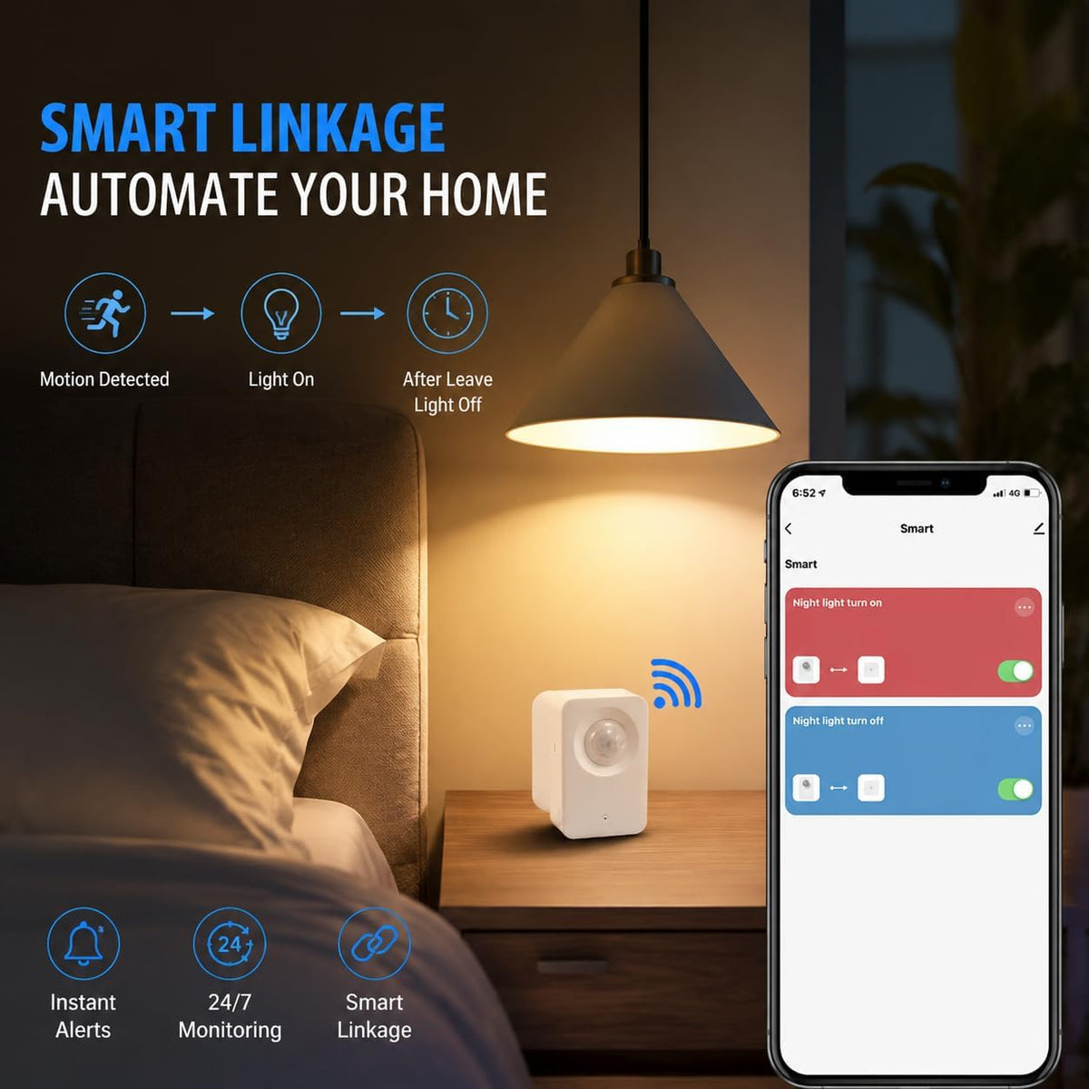 WiFi Motion Sensor for Home Security, Smart PIR Motion Detector with Free App Alerts, Smart Life Remote Monitoring, 2.4GHz Wireless Sensor, No Hub Required for Smart Home Automation