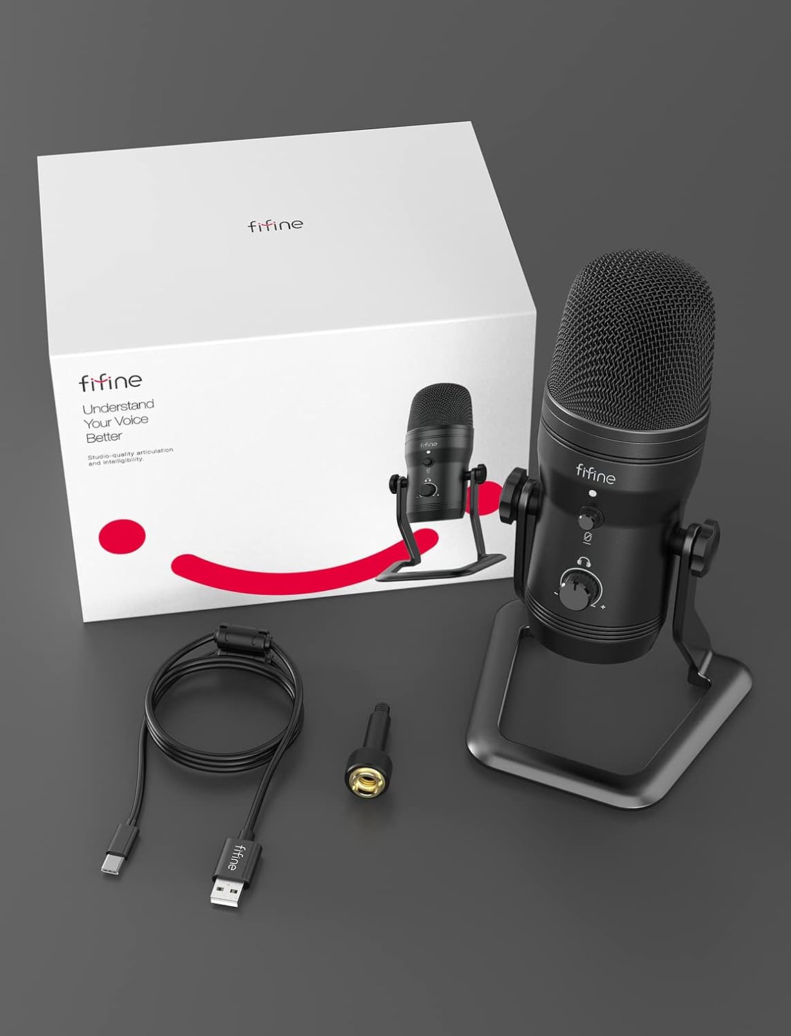 FIFINE K690 USB Studio Recording Microphone for ASMR Zoom-Meeting | Computer Podcast Mic for PC, Mac, Mute Button, Monitor Headphone Jack, Four Pickup Patterns for Gaming, Vocals, Streaming