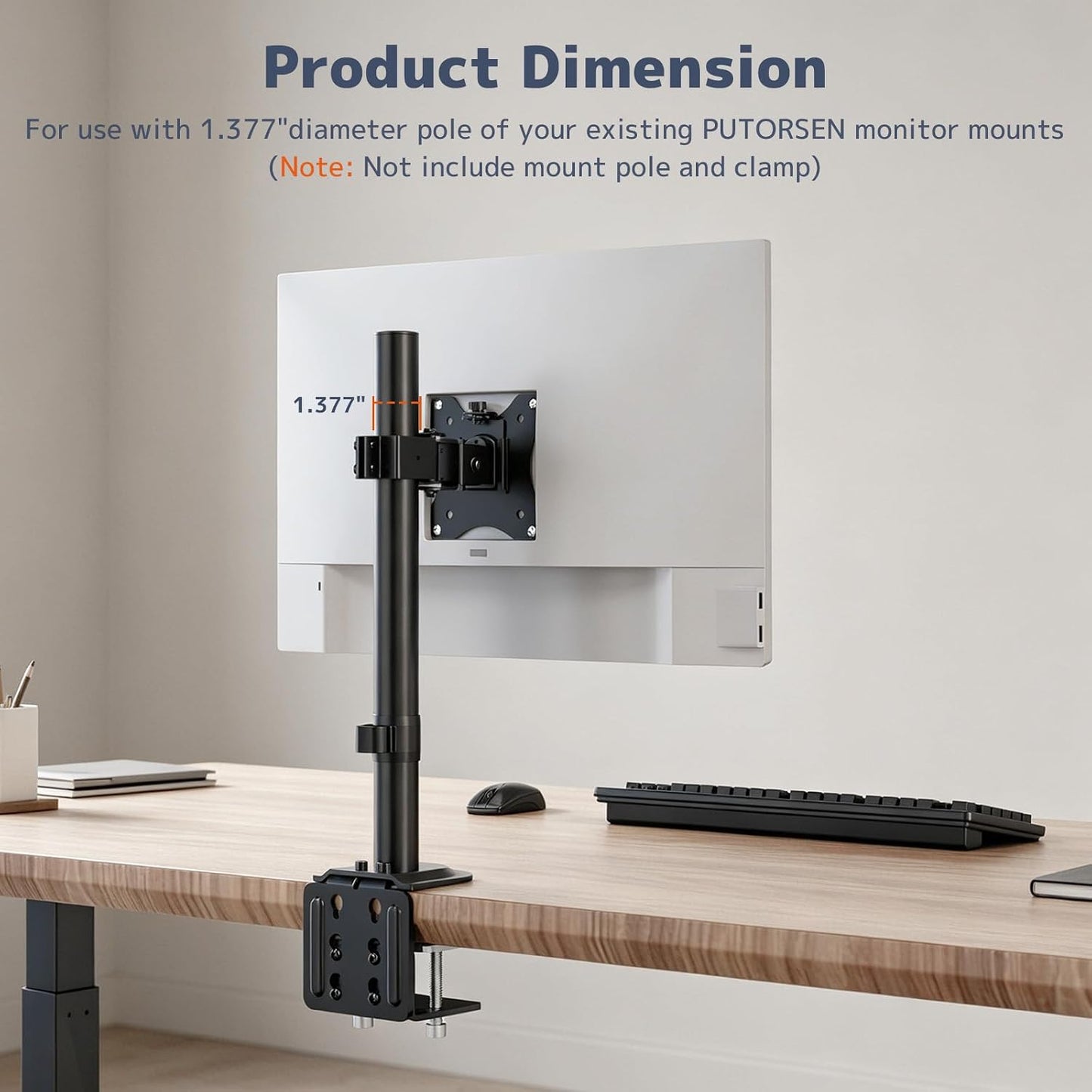 PUTORSEN Universal VESA Pole Mount for 17”- 32” Screens,Holds to 22Lbs, Adjustable Monitor Mount with 75x75/100x100 VESA Plate, Tilt/Swivel/Rotation,Fits 1.377 Inch Diameter Pole,Black