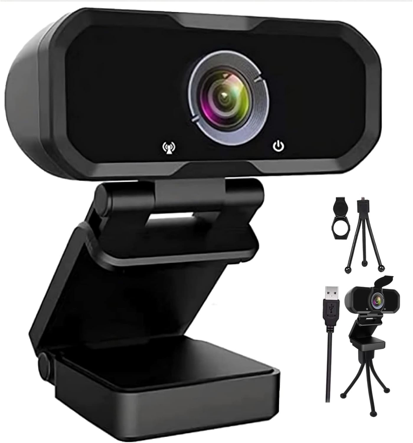 Webcam 1080p HD Computer Camera Microphone Laptop USB PC Webcam | with Tripod Stand, 110 Degree Live Streaming Widescreen Recording Pro Video Web Camera for Calling, Conferencing , Switch 2