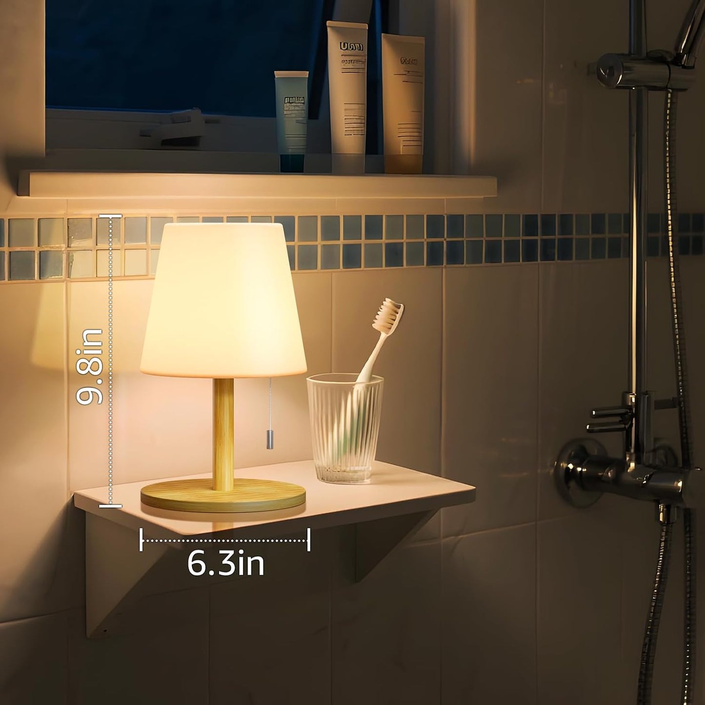 uuffoo Shower Lamp Rechargeable Cordless Light Waterproof for Bathroom Spa | Portable Battery Operated Table Lamp RGB Mood Lighting LED Night Light for Patio kitchen Camping (Bamboo)