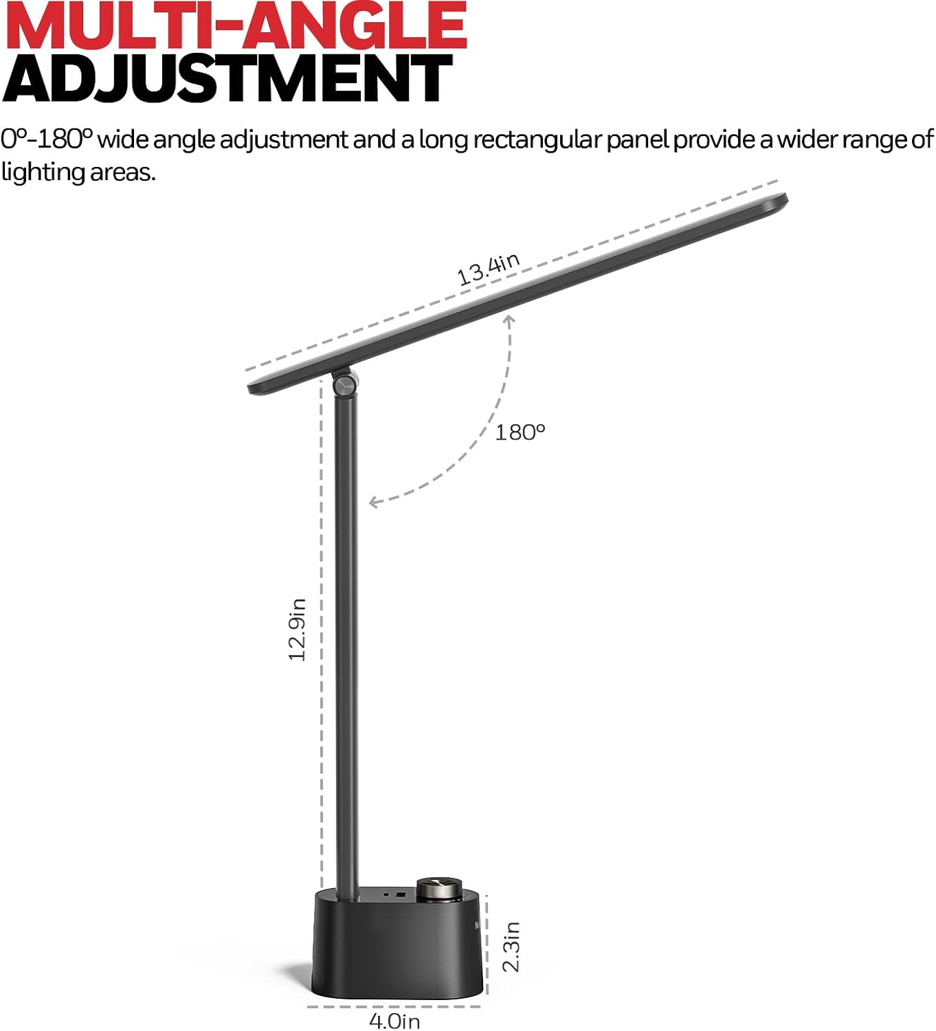 Honeywell HWT-H01 LED Desk Lamp, Foldable & Stepless Dimmable, Black | Sunturalux Eye-Caring Desk Light with Charging Ports, Modern Table Lamp, Reading Lamp for Home Office Bedroom College Dorm