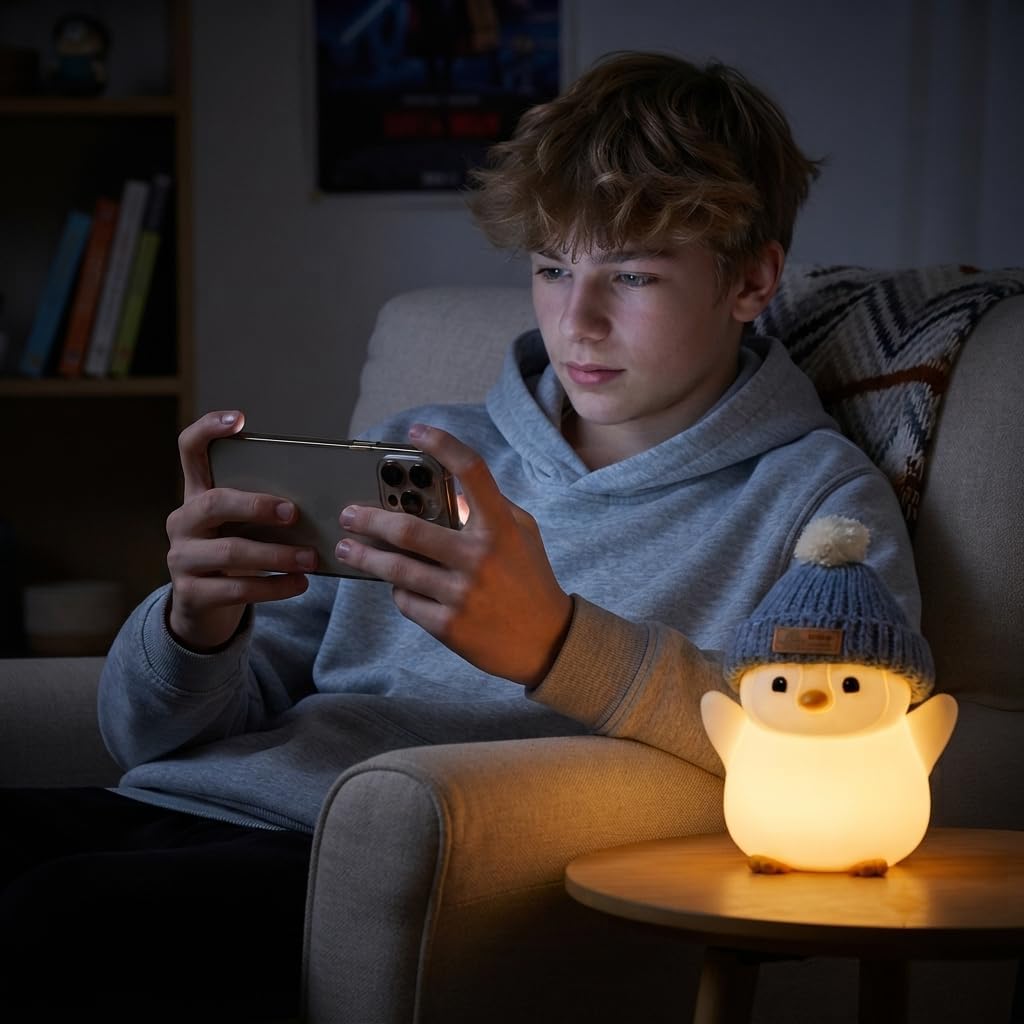 Penguin Night Light for Kids, Squishy Silicone Nursery Lamp | Touch Control, 24-Hour Battery, 20-Min Timer, 3000K Warm LED, BPA-Free Silicone, Baby Nursery Decor, Gift for Kids