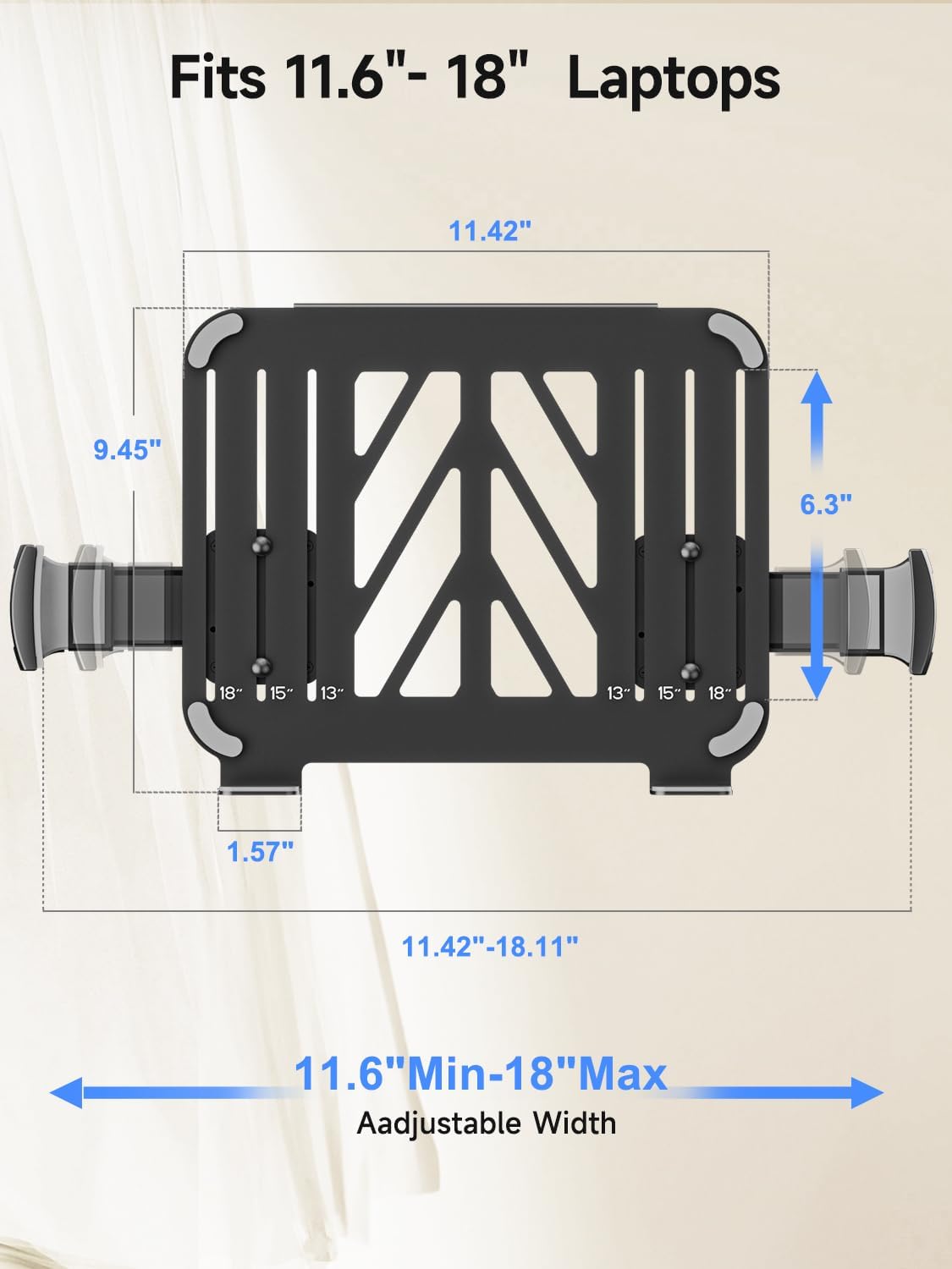 suptek Laptop Tray Adjustable 13 to 18 inch VESA Arm Mount Tray for Monitor Arms and Stands (Tray Only),Fits 75x75/ 100x100 mm VESA Mount Holes,and Supports Weight up to 22lbs,Black(TP0071)