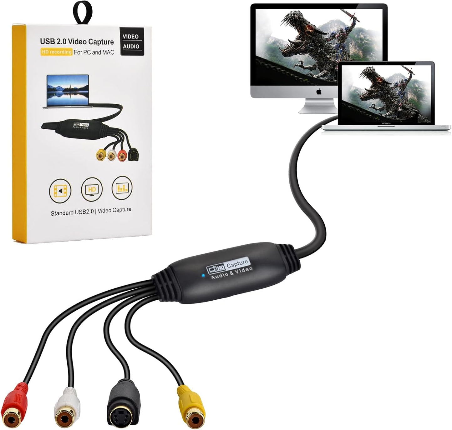 VHS to Digital Converter,Video Capture Card USB 2.0 Video Capture Card Device Old VHS Mini DV Hi8 DVD VCR to Digital Converter Compatible whit Mac, PC Support Windows 2000/10 / 8/7 / Vista/XP/Android