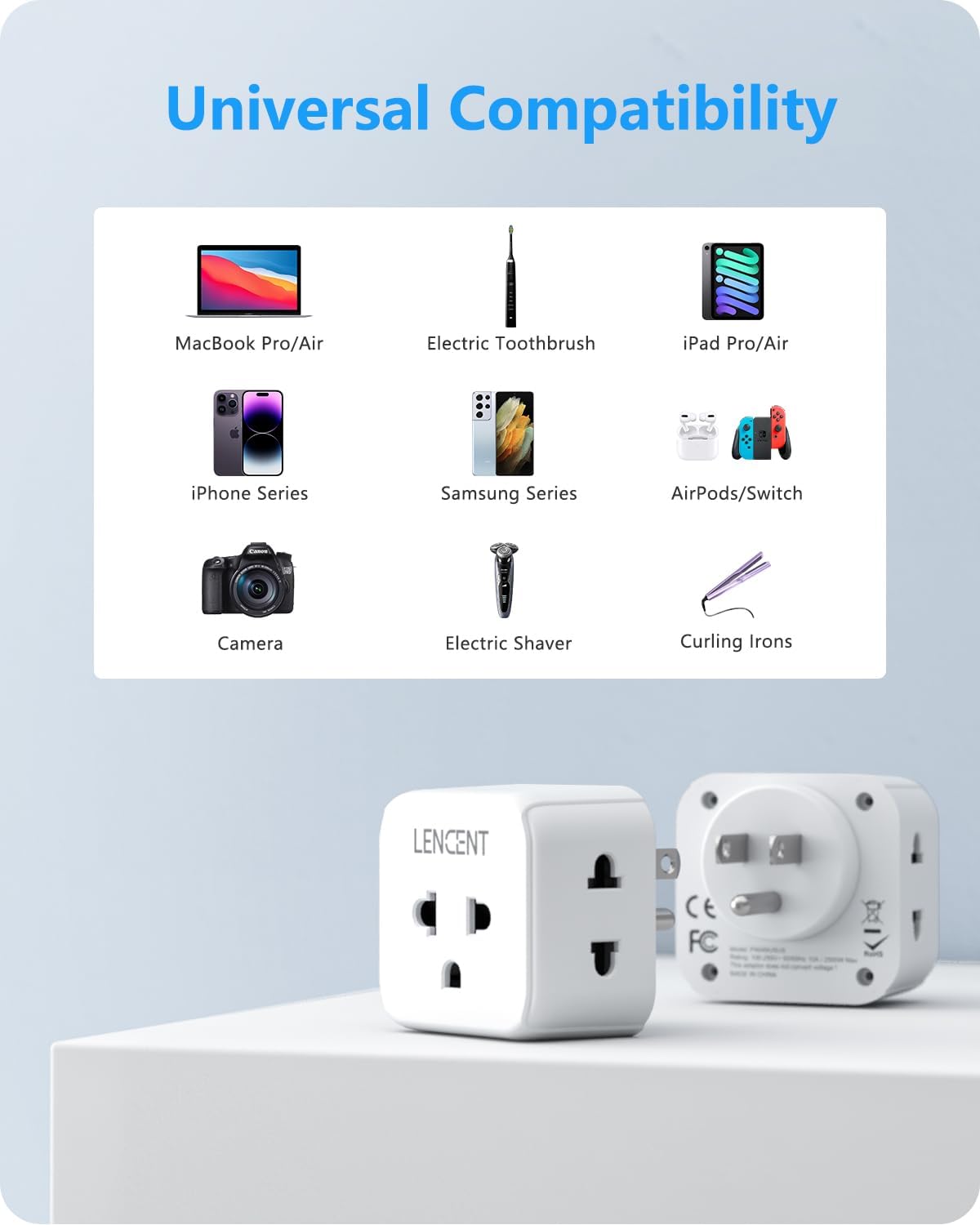 LENCENT EU to US Plug Adapter, European to USA Outlet Adaptor | Travel from Europe to American Outlet, 3-Sided Outlet Extender, Wall Tap, Mini Charger Box, Travel Plug Converter