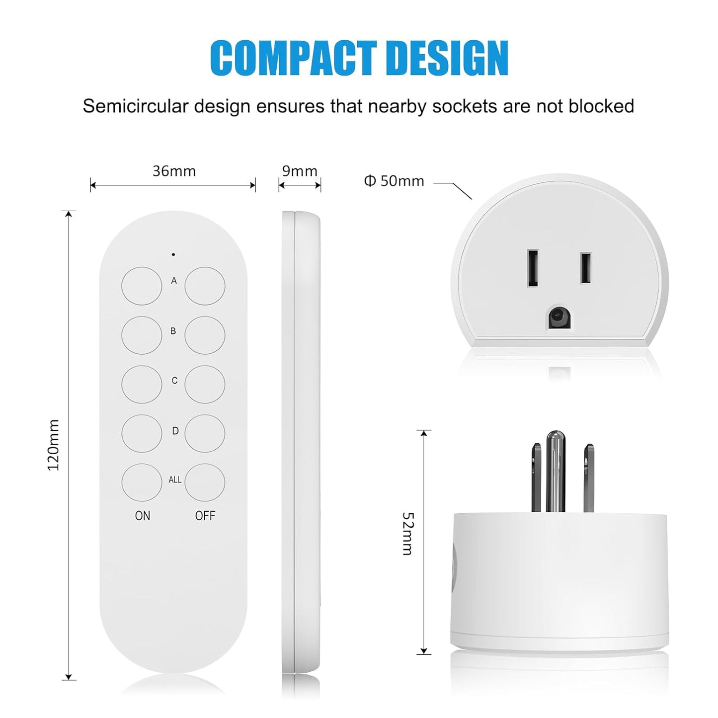 Remote Control Outlet 10A Wireless Light Switch for Household Appliances, 130 FT Range, Smart Plug with Remote, FCC Certified, ETL Listed