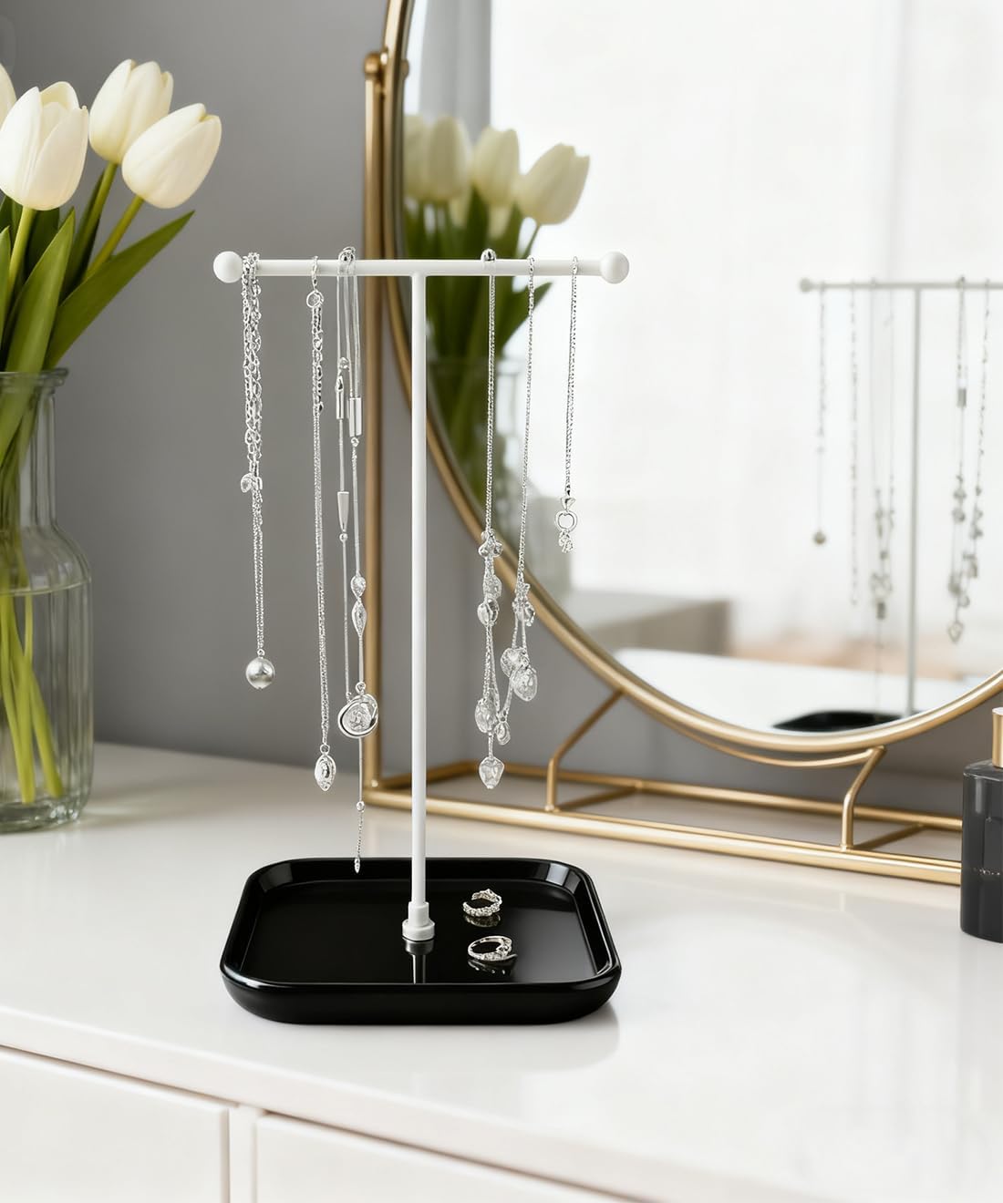 VROOMIUM Necklace Holder with Ceramic Base,1FT Height Stand,Sq.Black