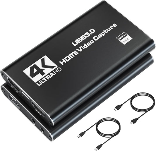 4K HDMI Capture Card for Streaming, Full HD 1080P 60FPS Capture USB 3.0 Audio Video Capture Card,for Switch/PS4/PS5/Xbox, Plug and Play, Works on Laptop, PC, Mac